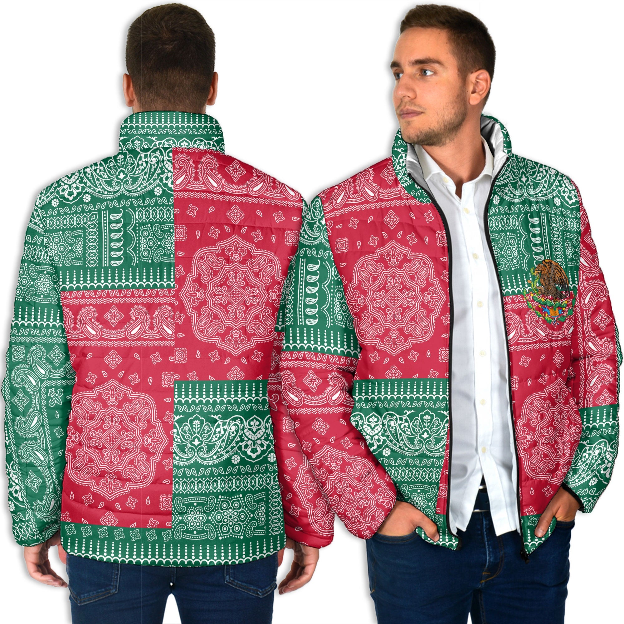 Mexico Men Padded Jacket Flag And Paisley Basic Style 4