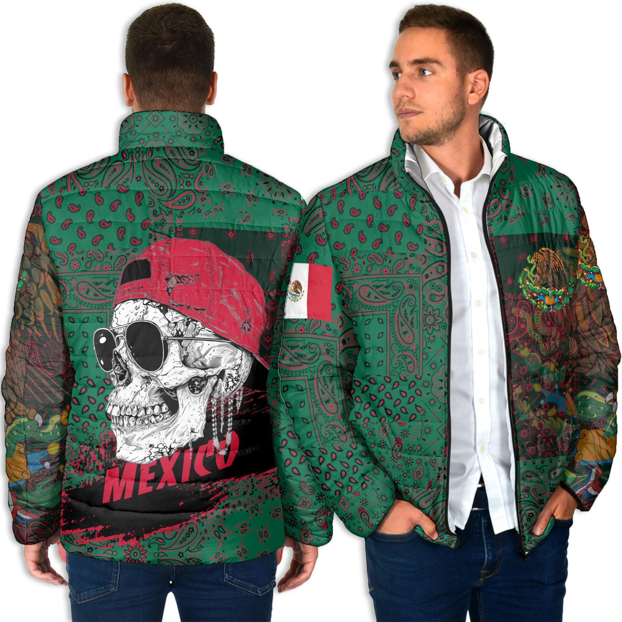 Mexico Men Padded Jacket Paisley Flag And Skull Style 4