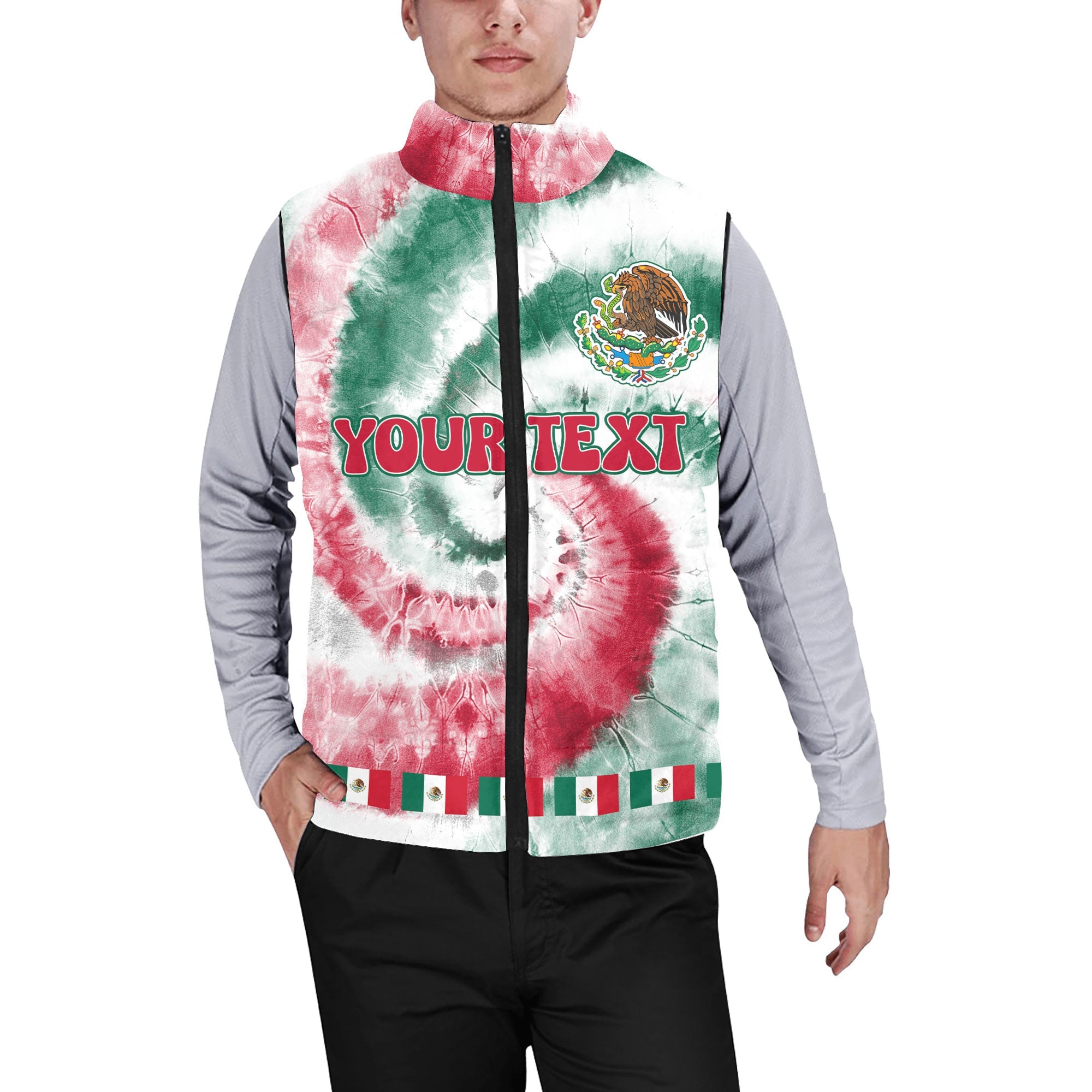 Mexico Men Padded Jacket Vest Custom Tie Dye Style 1