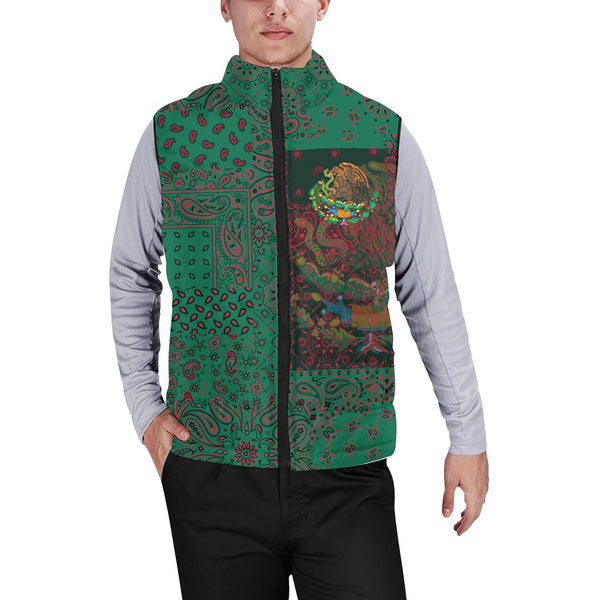 Mexico Men Padded Jacket Vest Paisley Flag And Skull Style 1