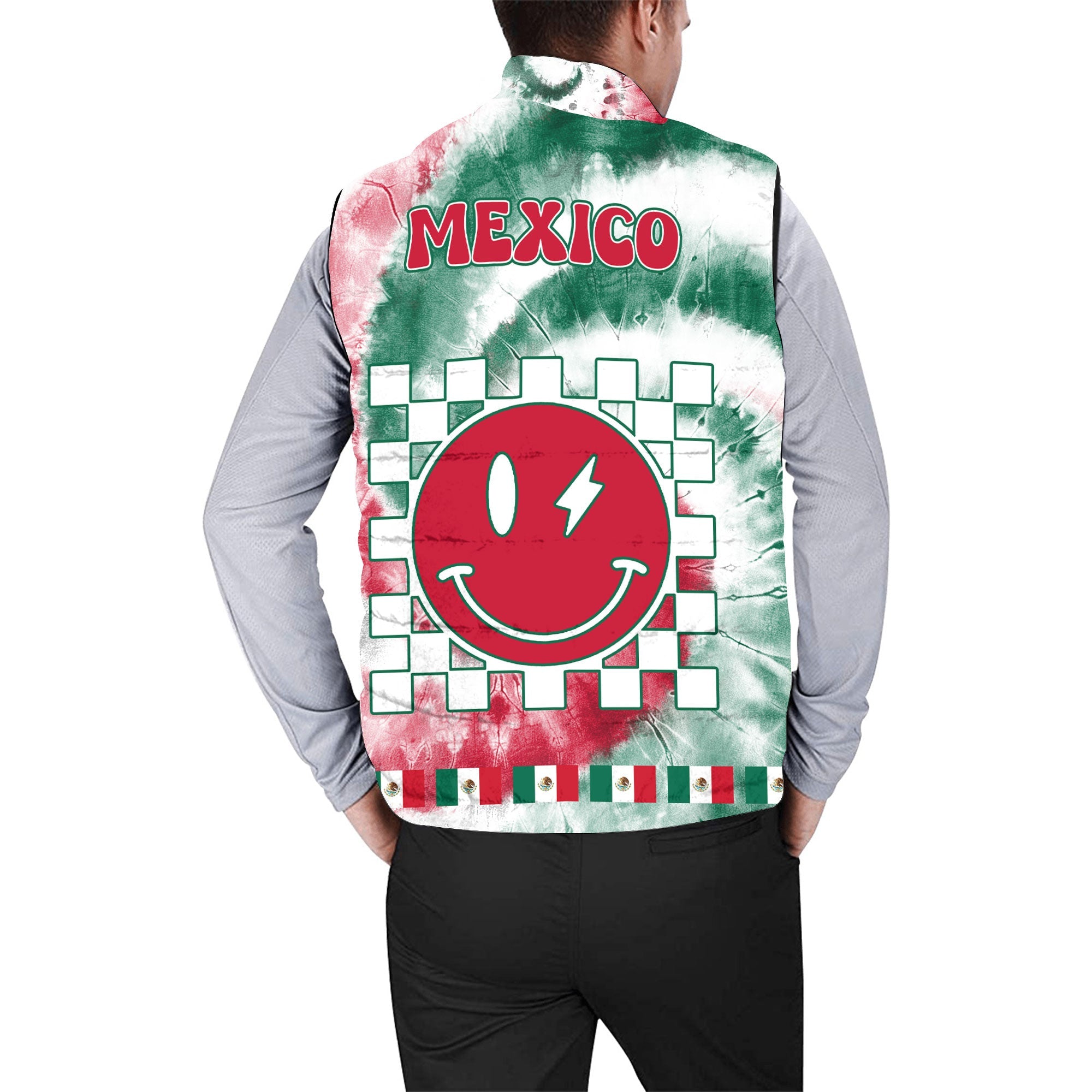 Mexico Men Padded Jacket Vest Custom Tie Dye Style 2