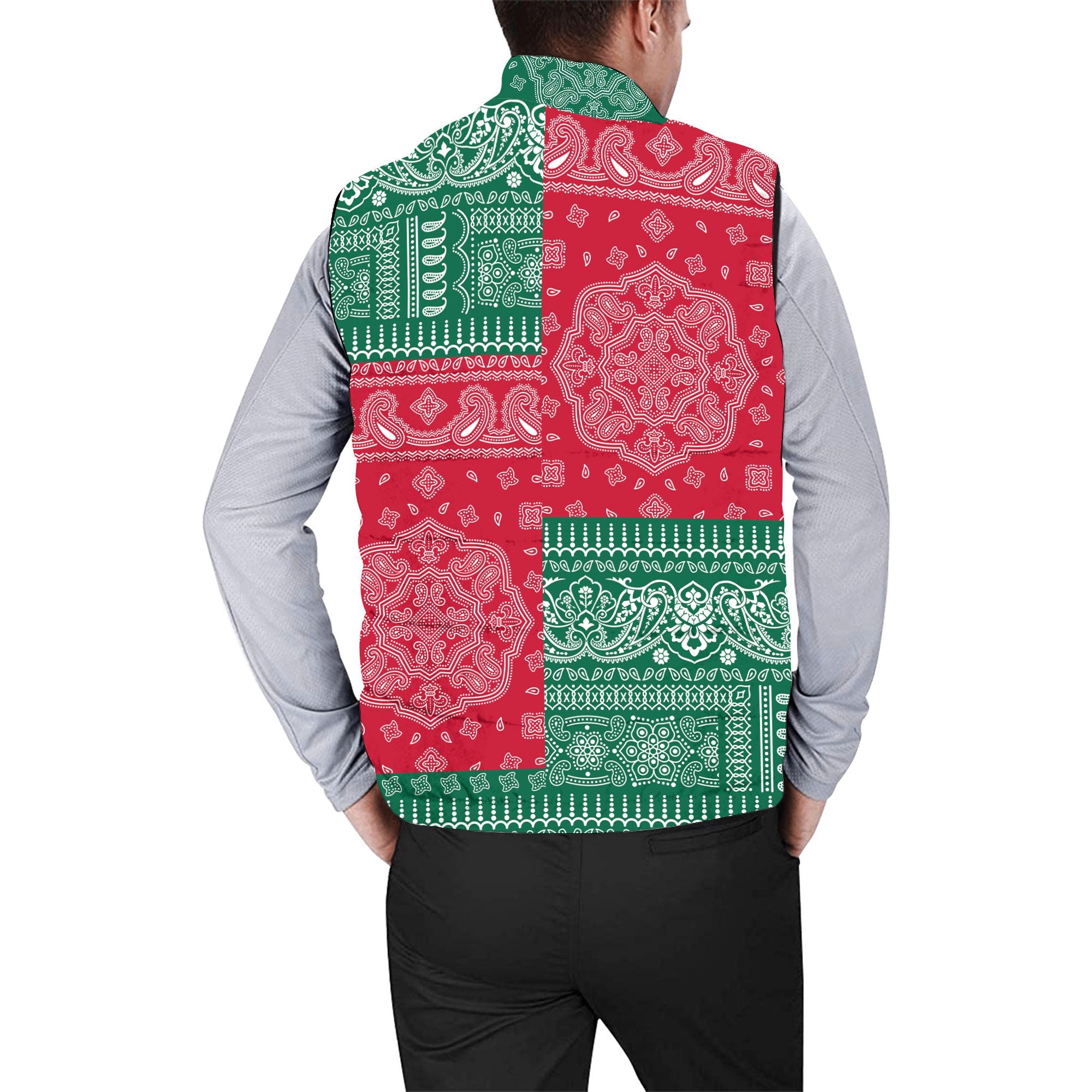 Mexico Men Padded Jacket Vest Flag And Paisley Basic Style 2