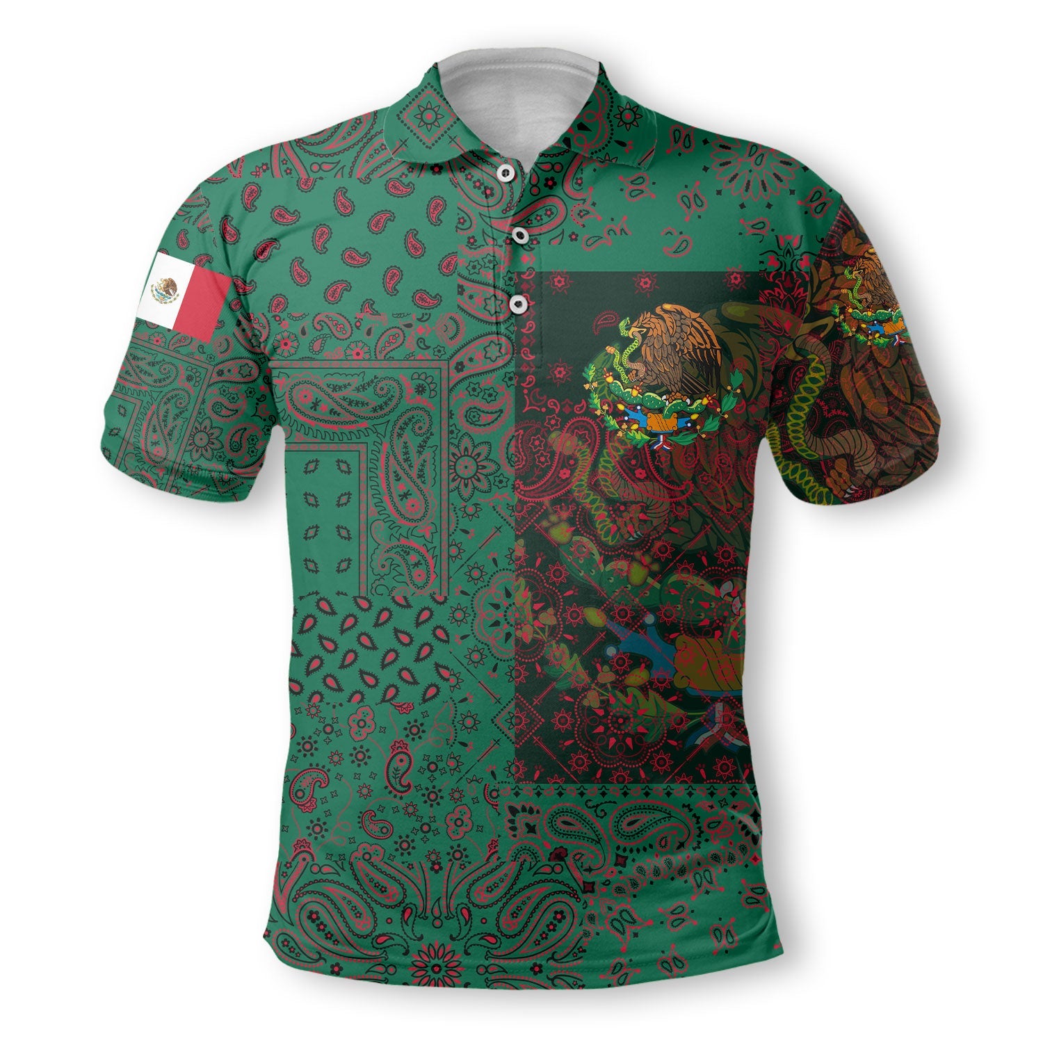 Mexico Polo Shirt Paisley Flag And Skull Style 2