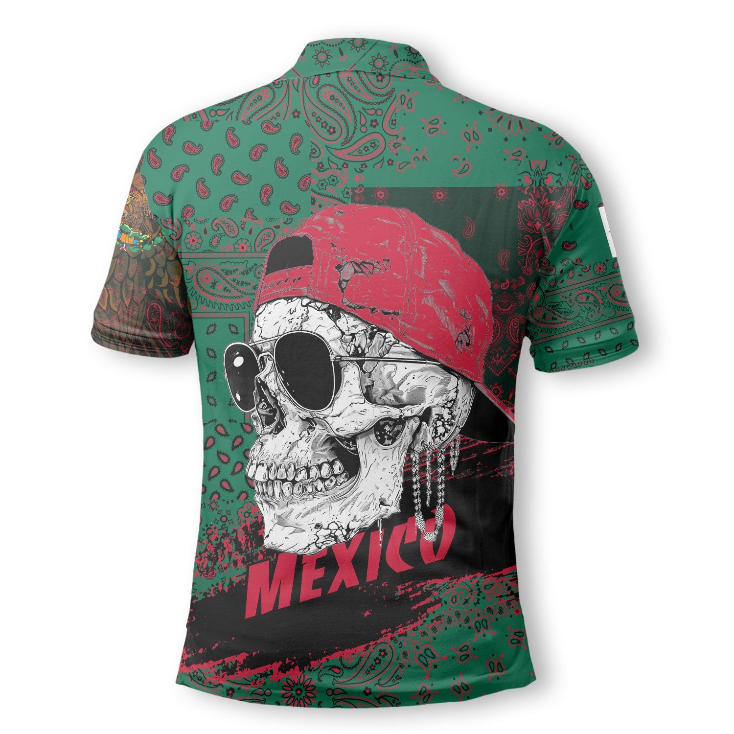 Mexico Polo Shirt Paisley Flag And Skull Style 3