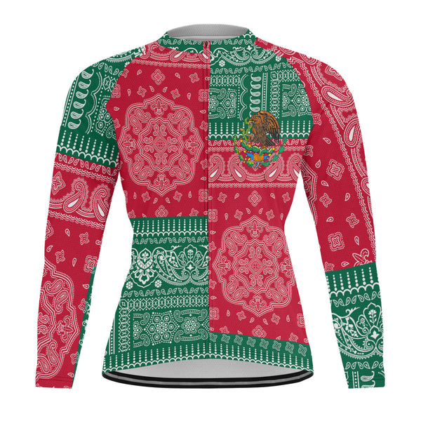 Mexico Raglan Men Cycling Jersey Long Sleeve Flag And Paisley Basic Style 1