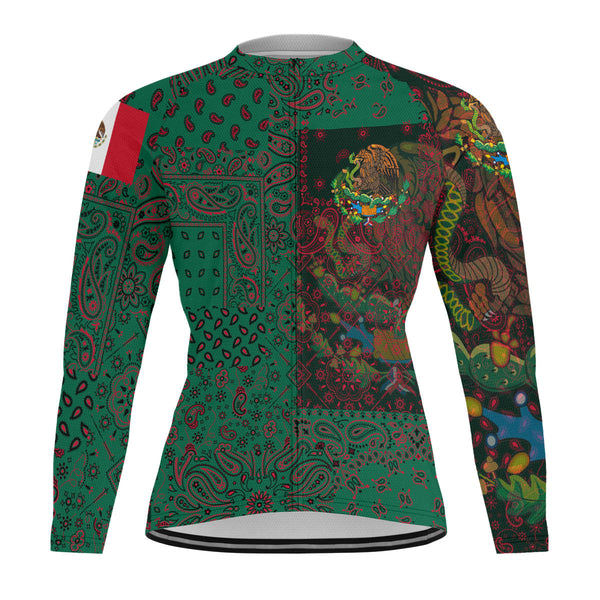 Mexico Raglan Men Cycling Jersey Long Sleeve Paisley Flag And Skull Style 1