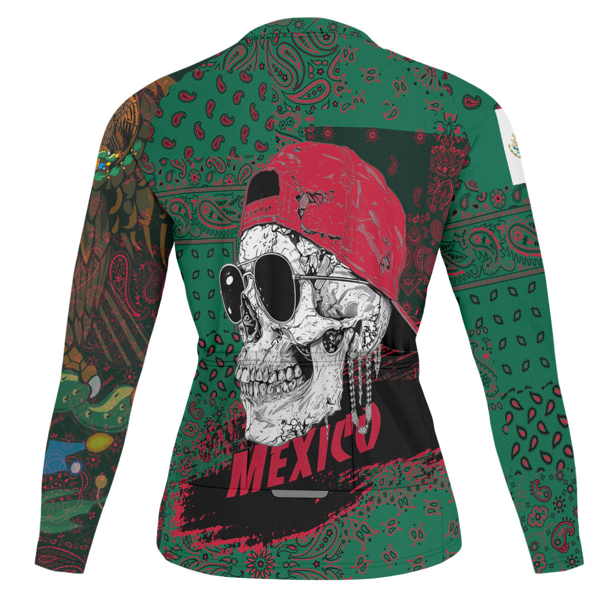 Mexico Raglan Men Cycling Jersey Long Sleeve Paisley Flag And Skull Style 2