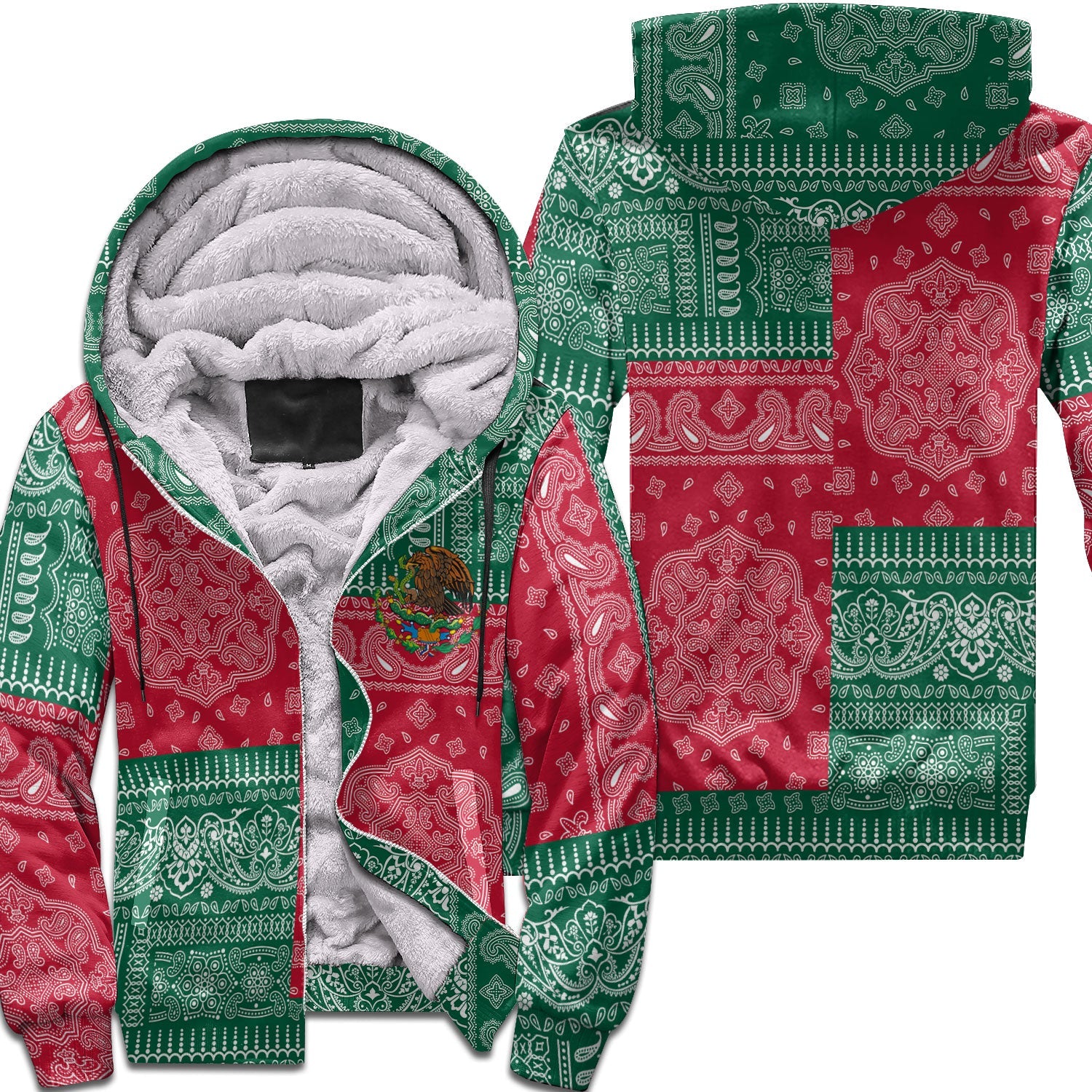 Mexico Sherpa Hoodie Flag And Paisley Basic Style 1