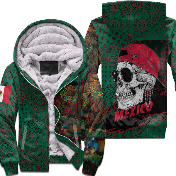 Mexico Sherpa Hoodie Paisley Flag And Skull Style 1