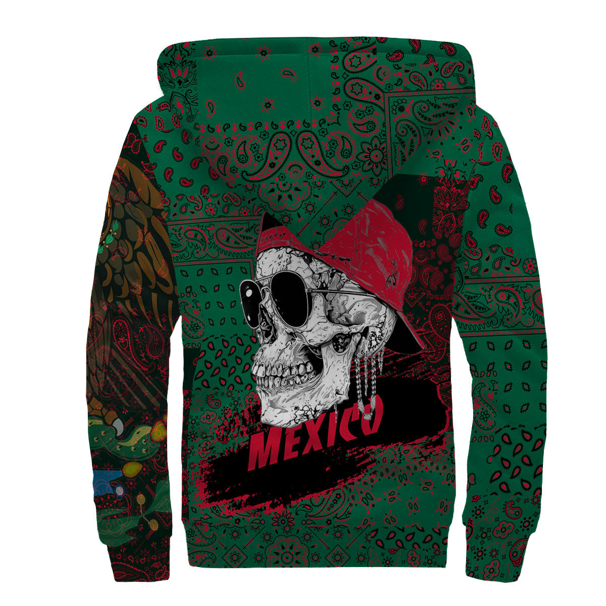 Mexico Sherpa Hoodie Paisley Flag And Skull Style 2