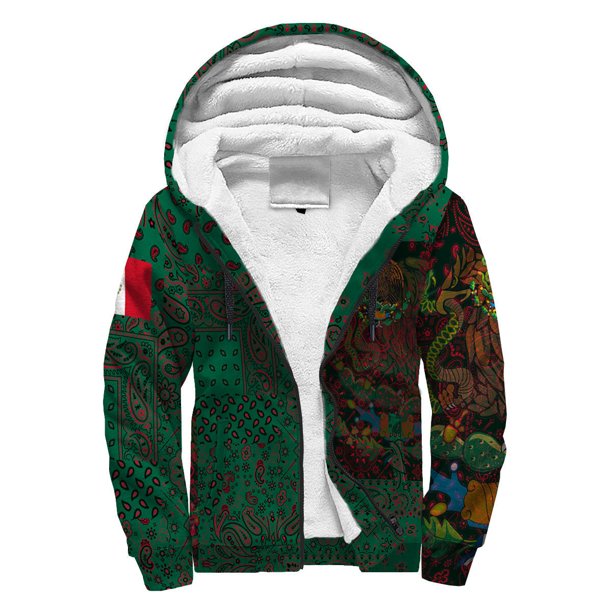 Mexico Sherpa Hoodie Paisley Flag And Skull Style 3