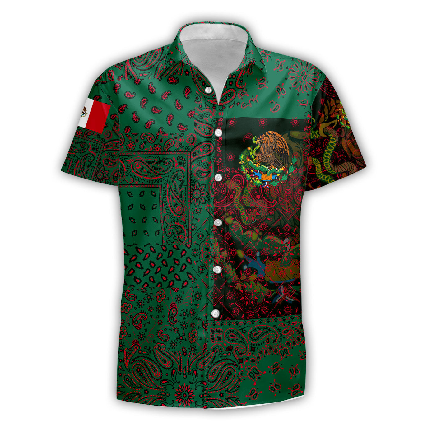 Mexico Short Sleeve Shirt Paisley Flag And Skull Style 1