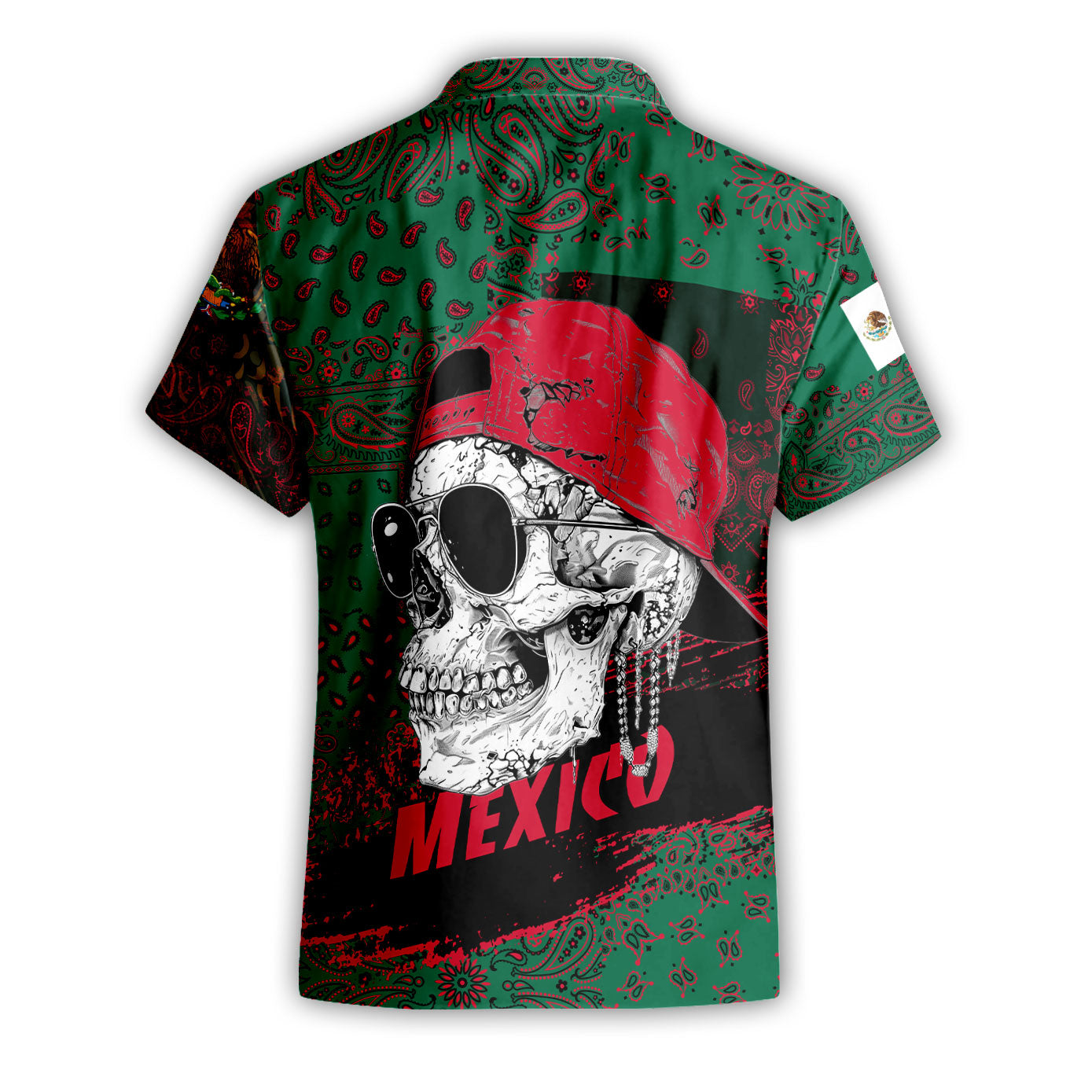 Mexico Short Sleeve Shirt Paisley Flag And Skull Style 2