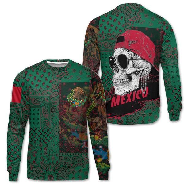 Mexico Sweatshirt Paisley Flag And Skull Style 1