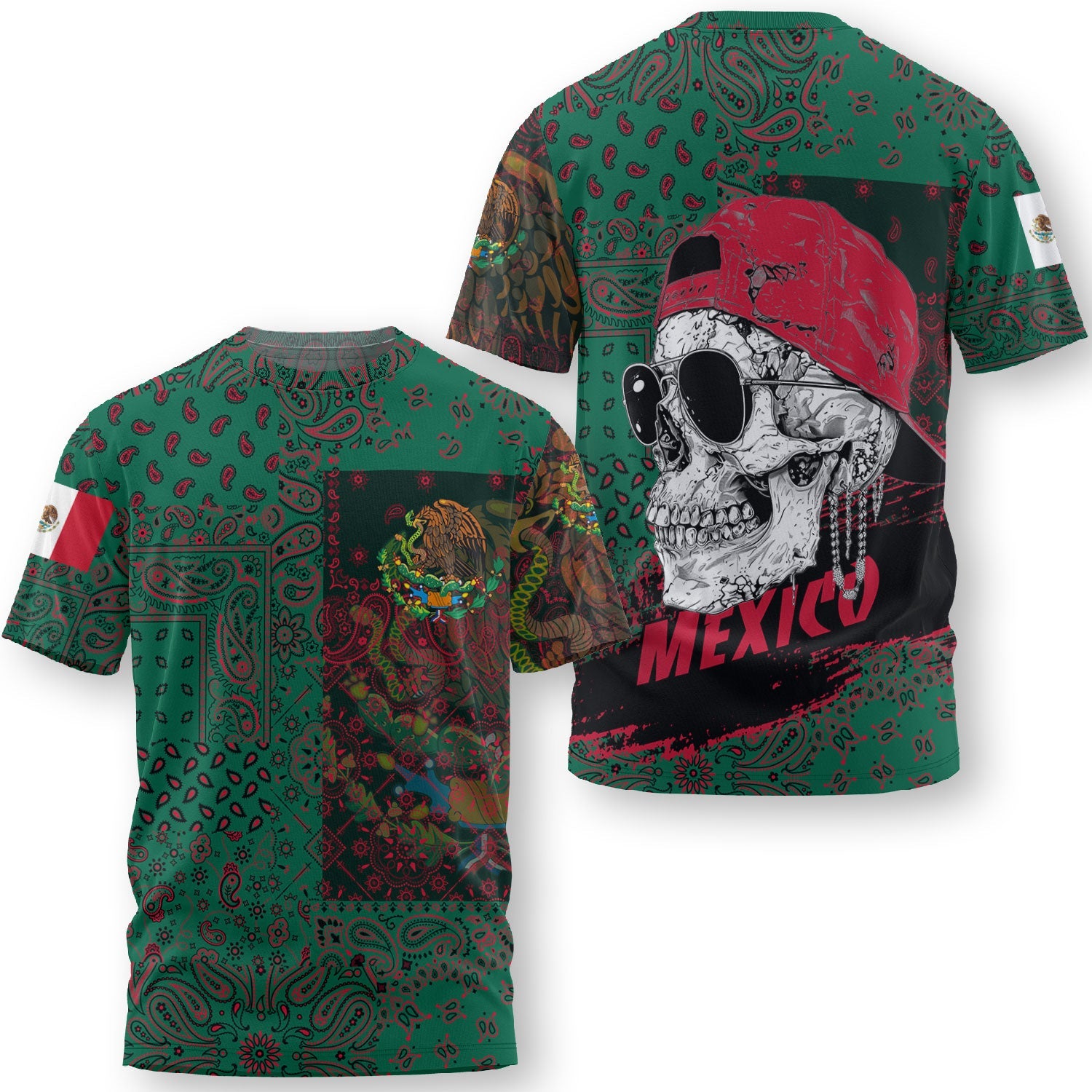 Mexico T Shirt Paisley Flag And Skull Style 3