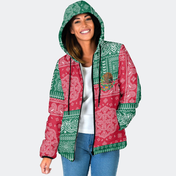 Mexico Women Hooded Padded Jacket Flag And Paisley Basic Style 1