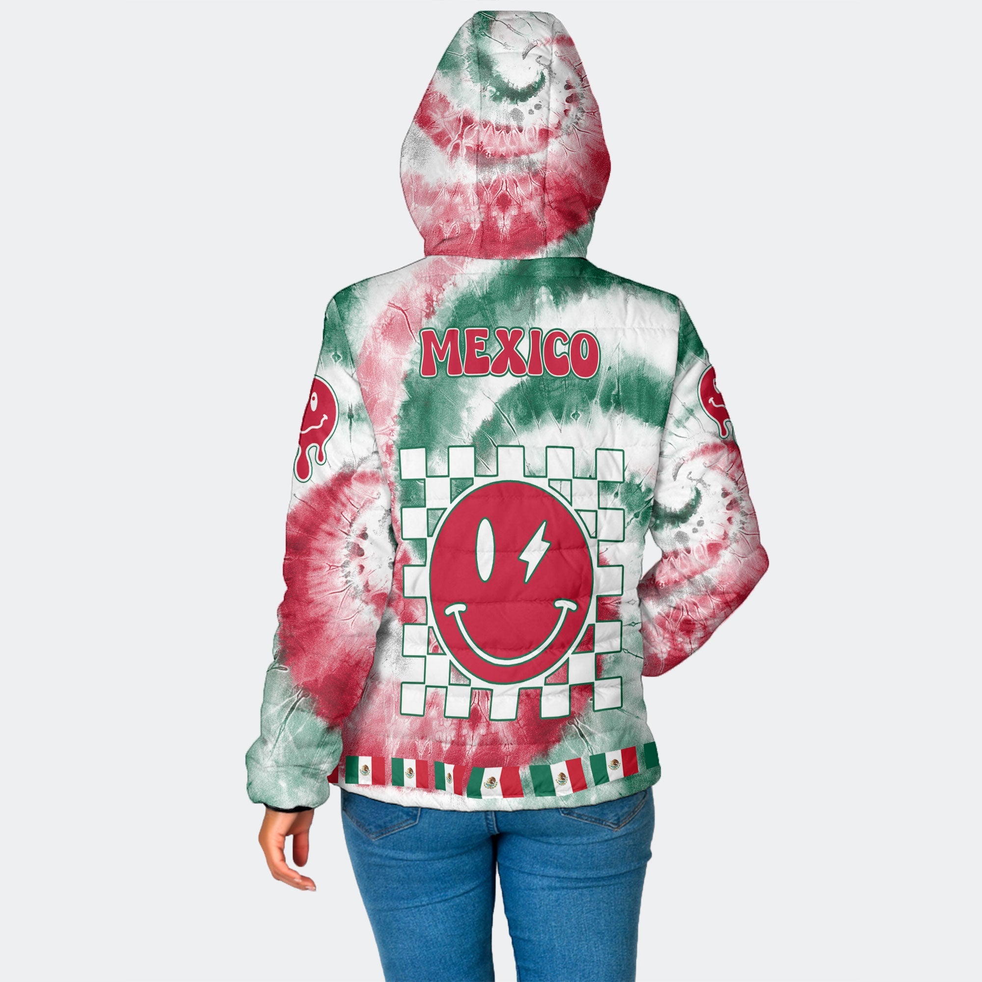 Mexico Women Hooded Padded Jacket Custom Tie Dye Style 2