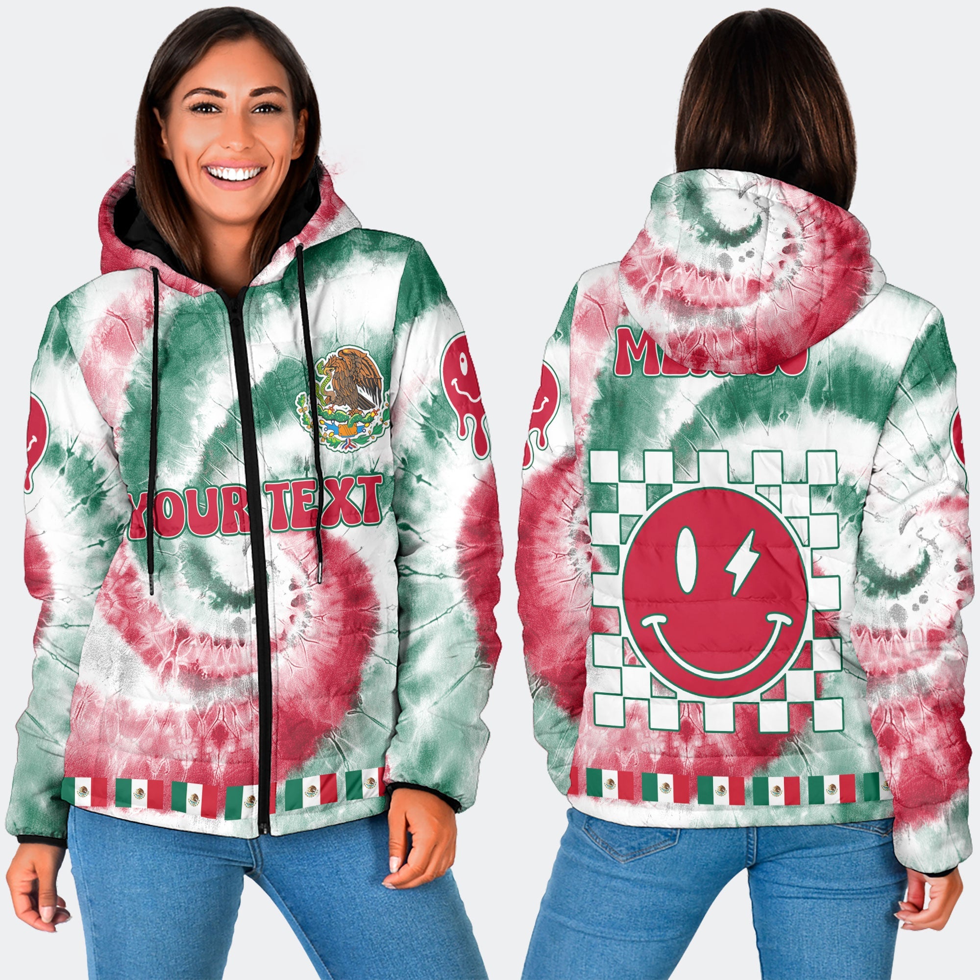 Mexico Women Hooded Padded Jacket Custom Tie Dye Style 3