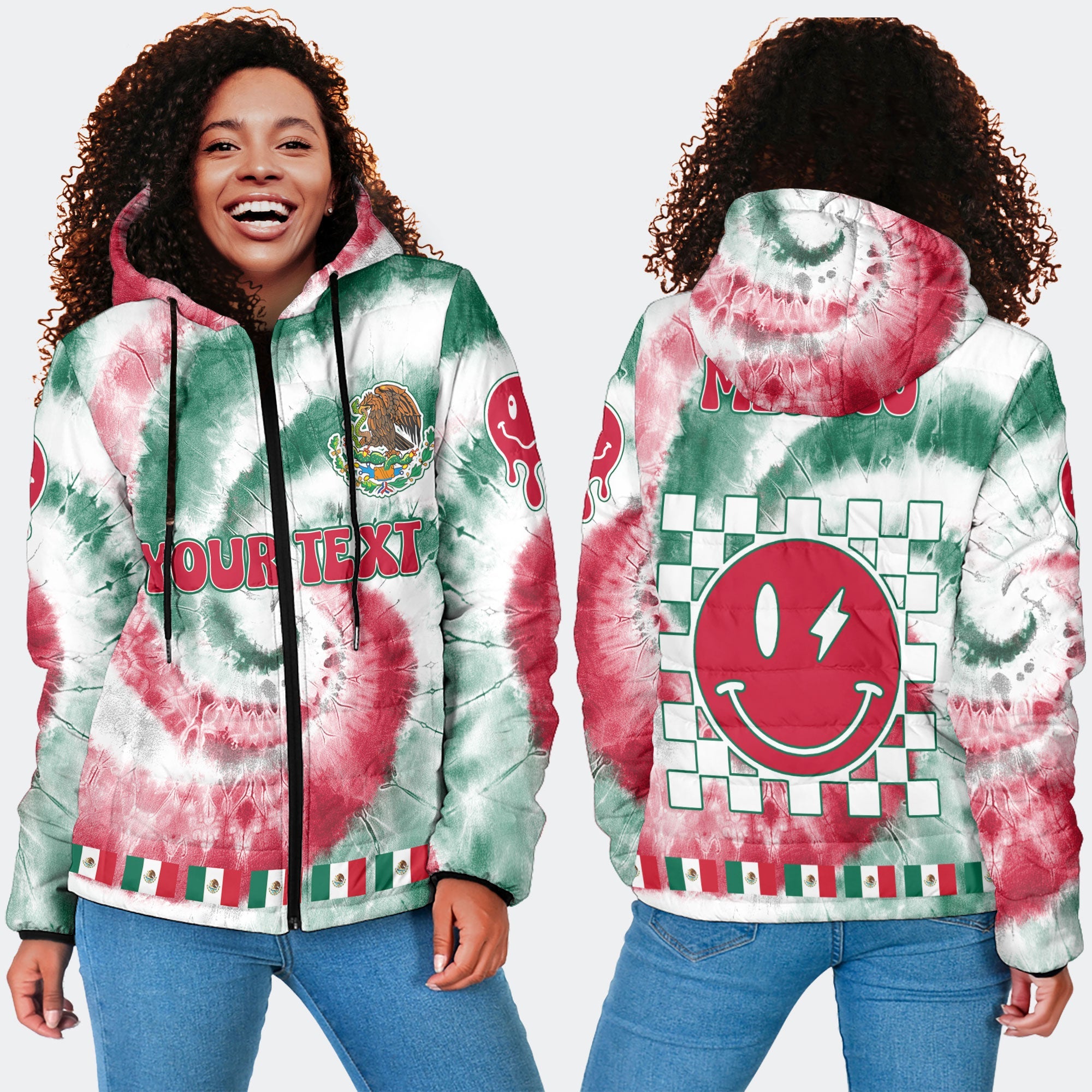 Mexico Women Hooded Padded Jacket Custom Tie Dye Style 2