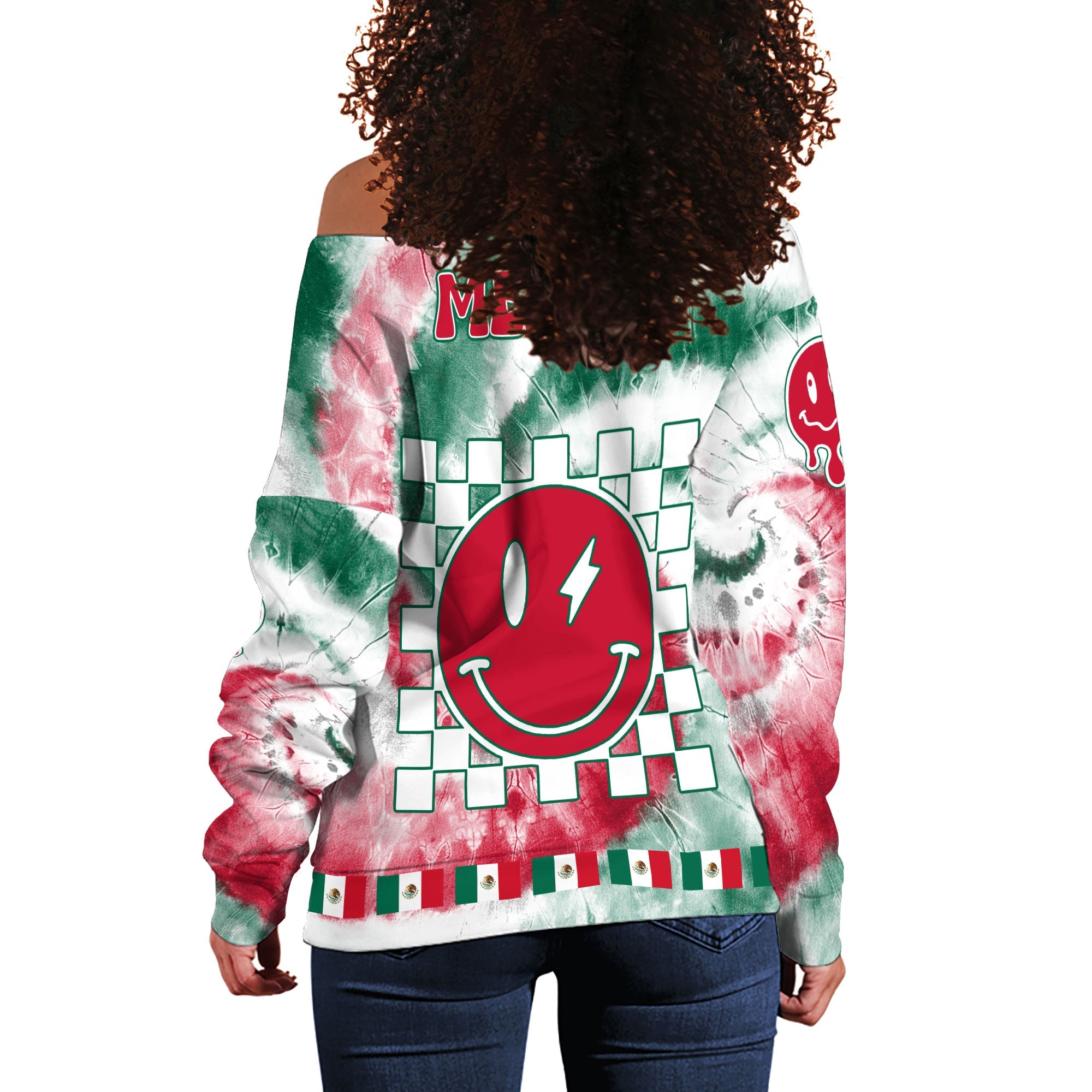 Mexico Women Off Shoulder Sweatshirt Custom Tie Dye Style 1