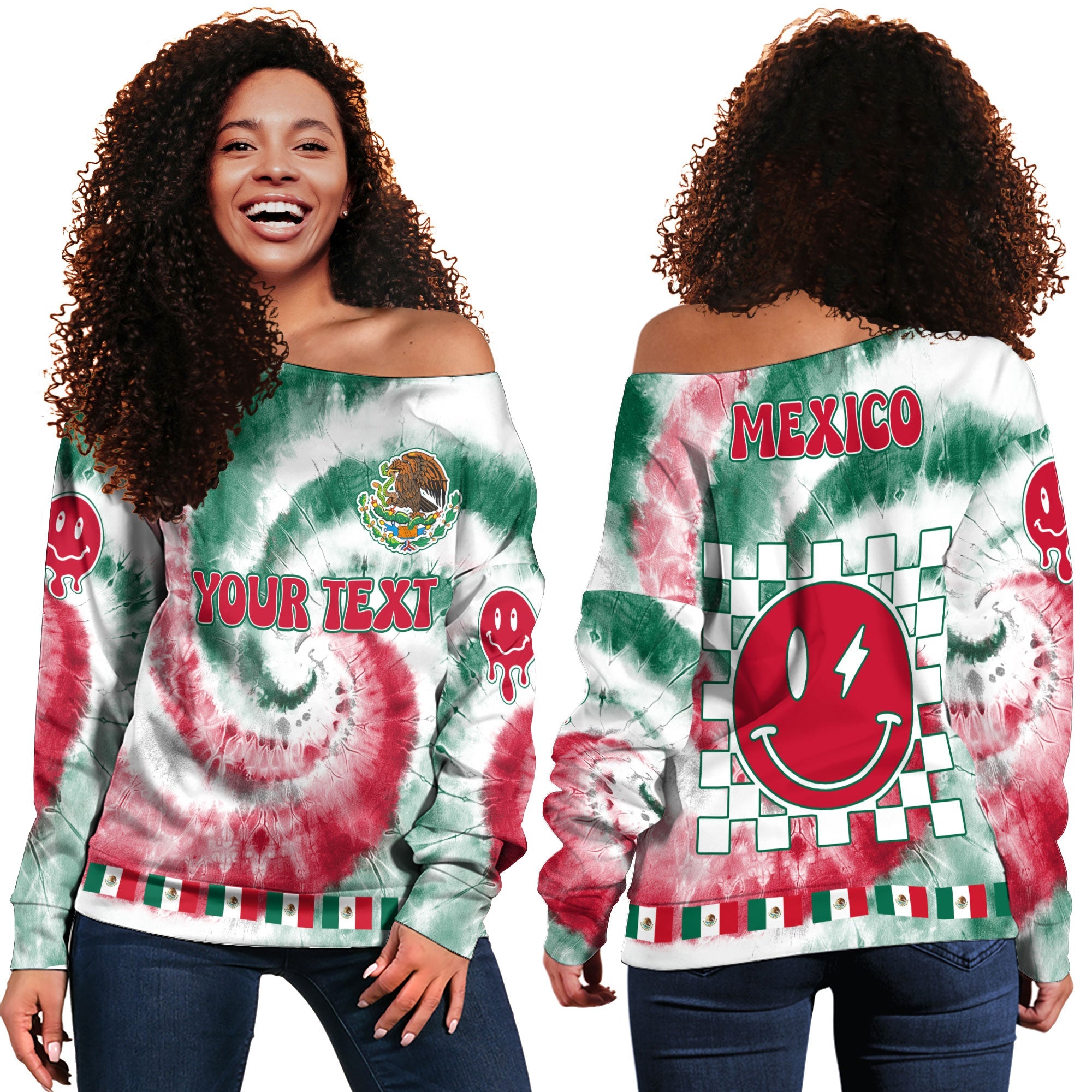 Mexico Women Off Shoulder Sweatshirt Custom Tie Dye Style 2