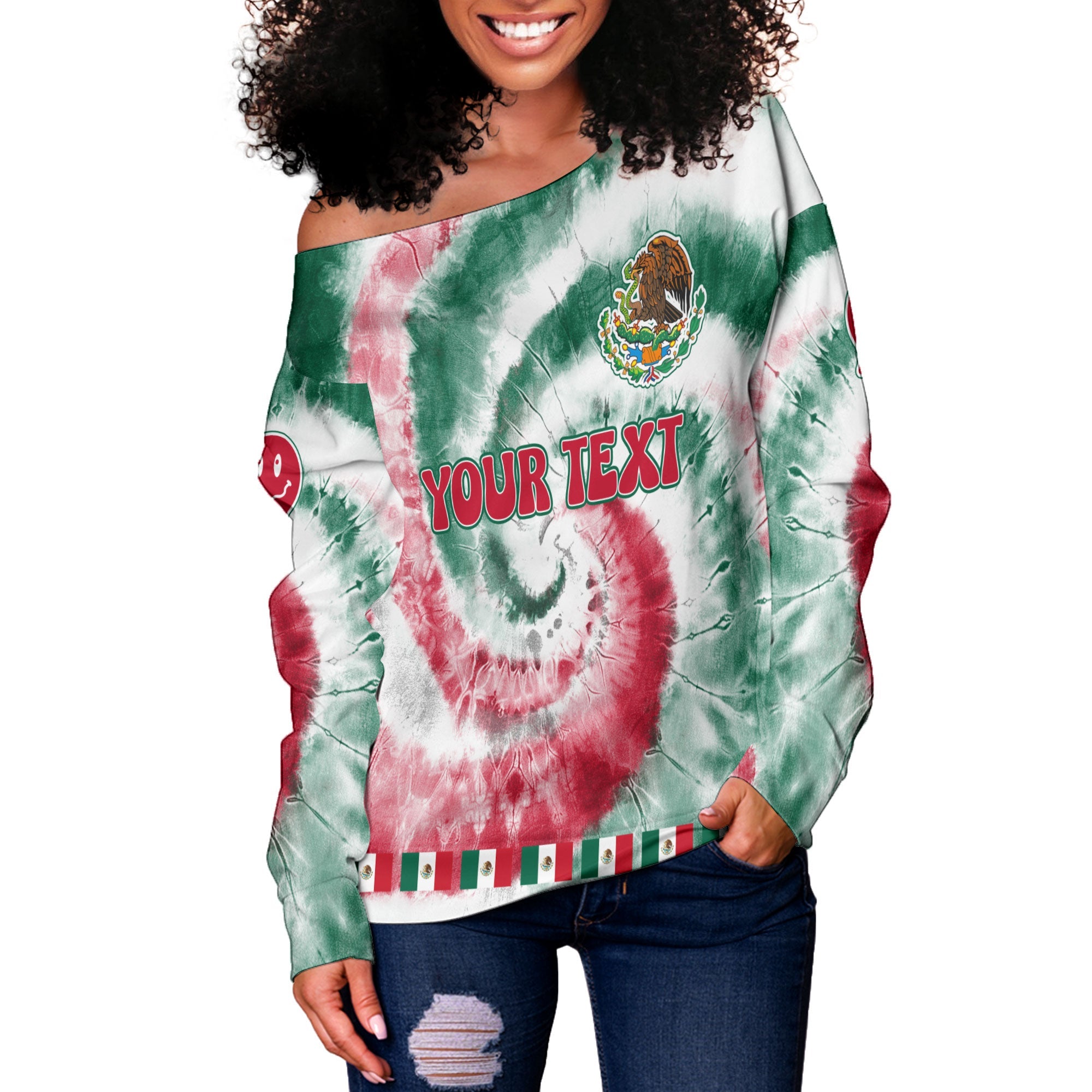 Mexico Women Off Shoulder Sweatshirt Custom Tie Dye Style 3