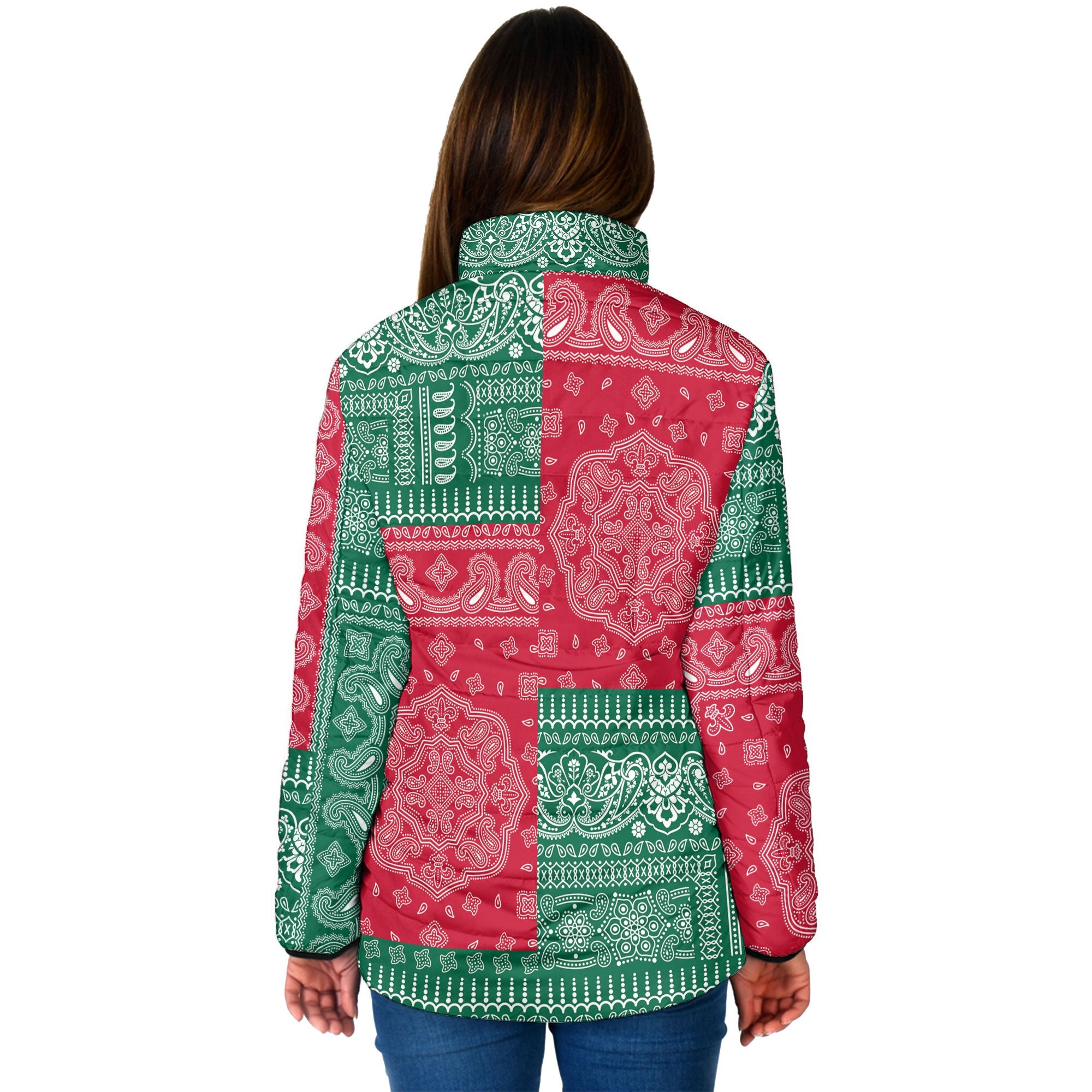 Mexico Women Padded Jacket Flag And Paisley Basic Style 2