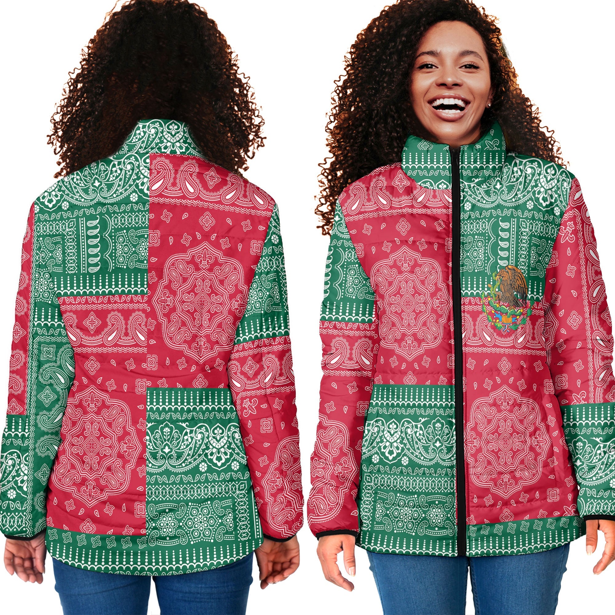 Mexico Women Padded Jacket Flag And Paisley Basic Style 4