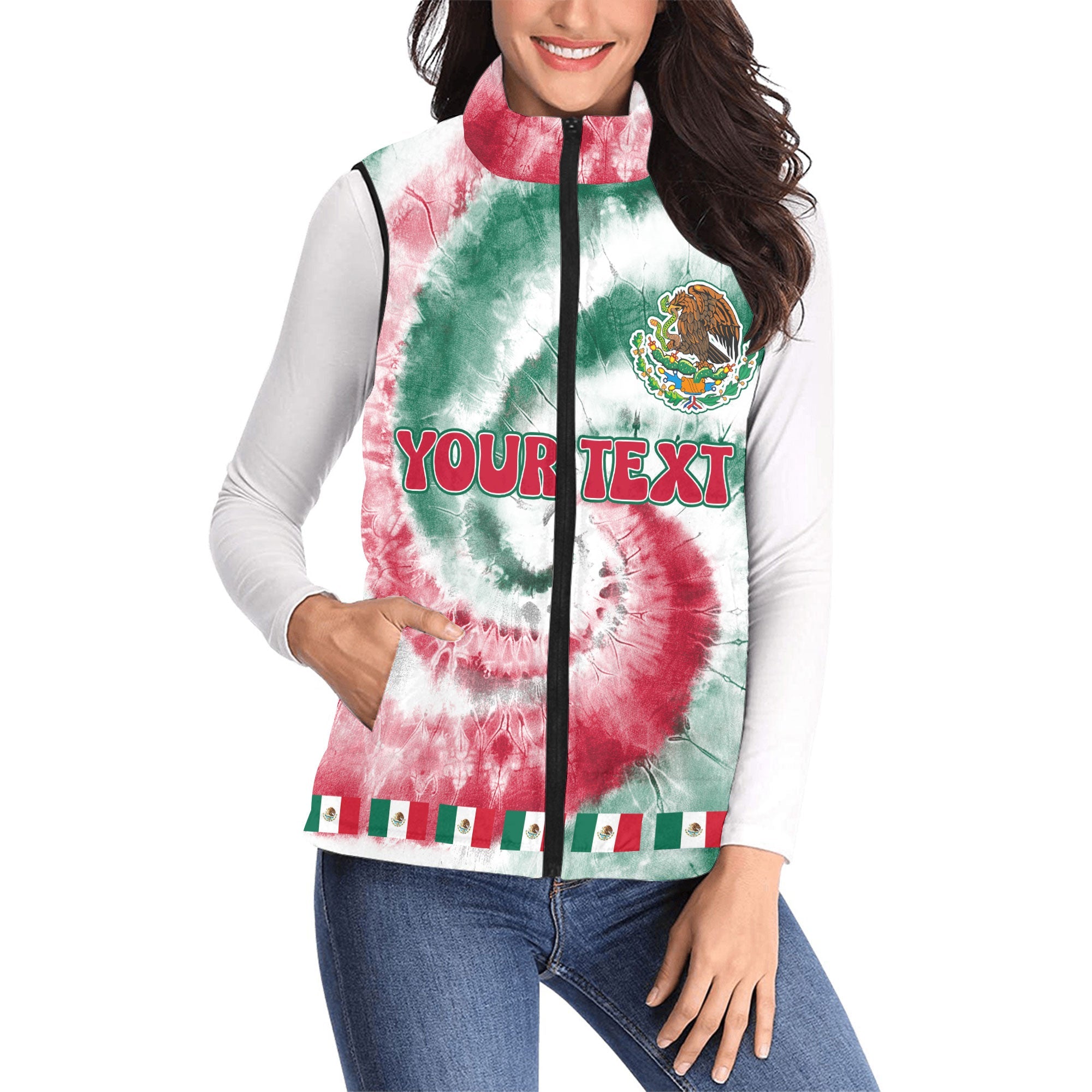 Mexico Women Padded Jacket Vest Custom Tie Dye Style 1