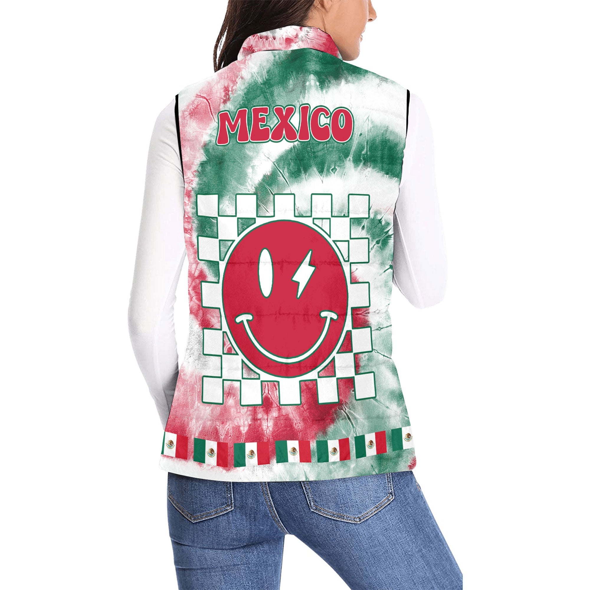 Mexico Women Padded Jacket Vest Custom Tie Dye Style 2