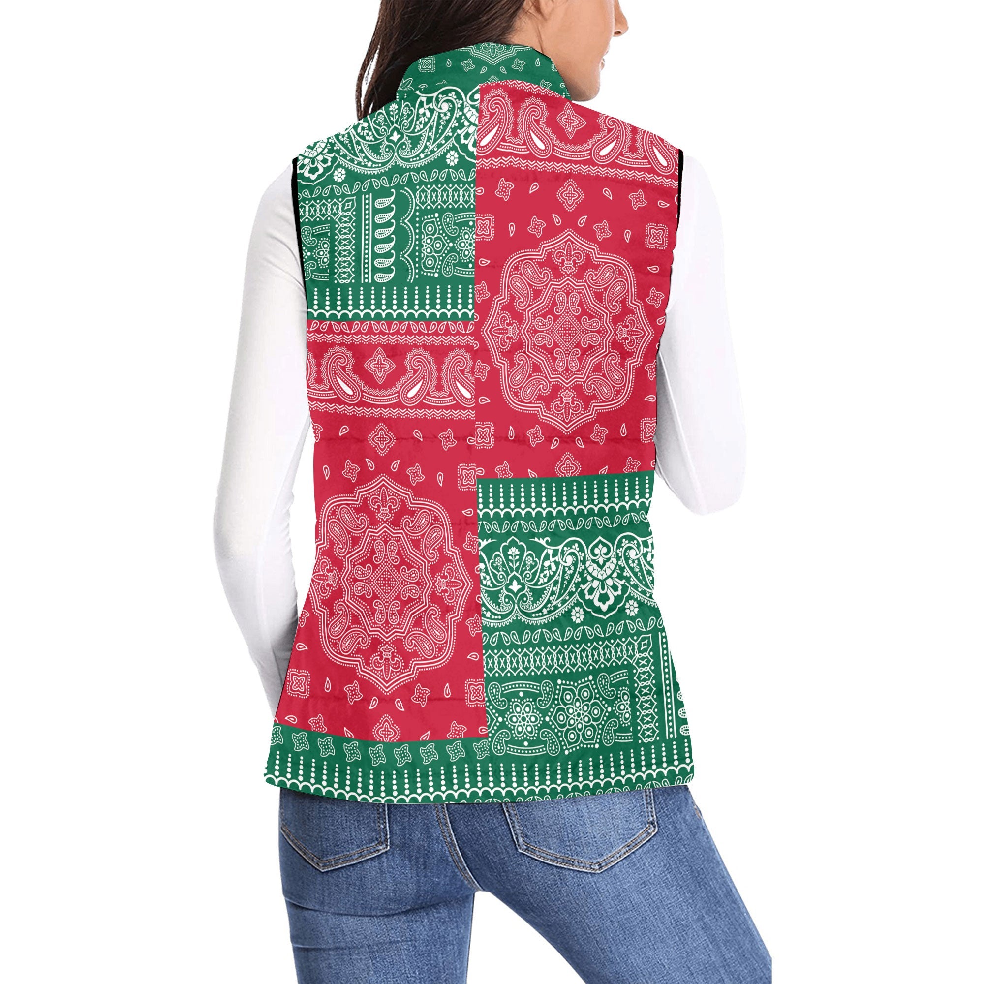 Mexico Women Padded Jacket Vest Flag And Paisley Basic Style 2