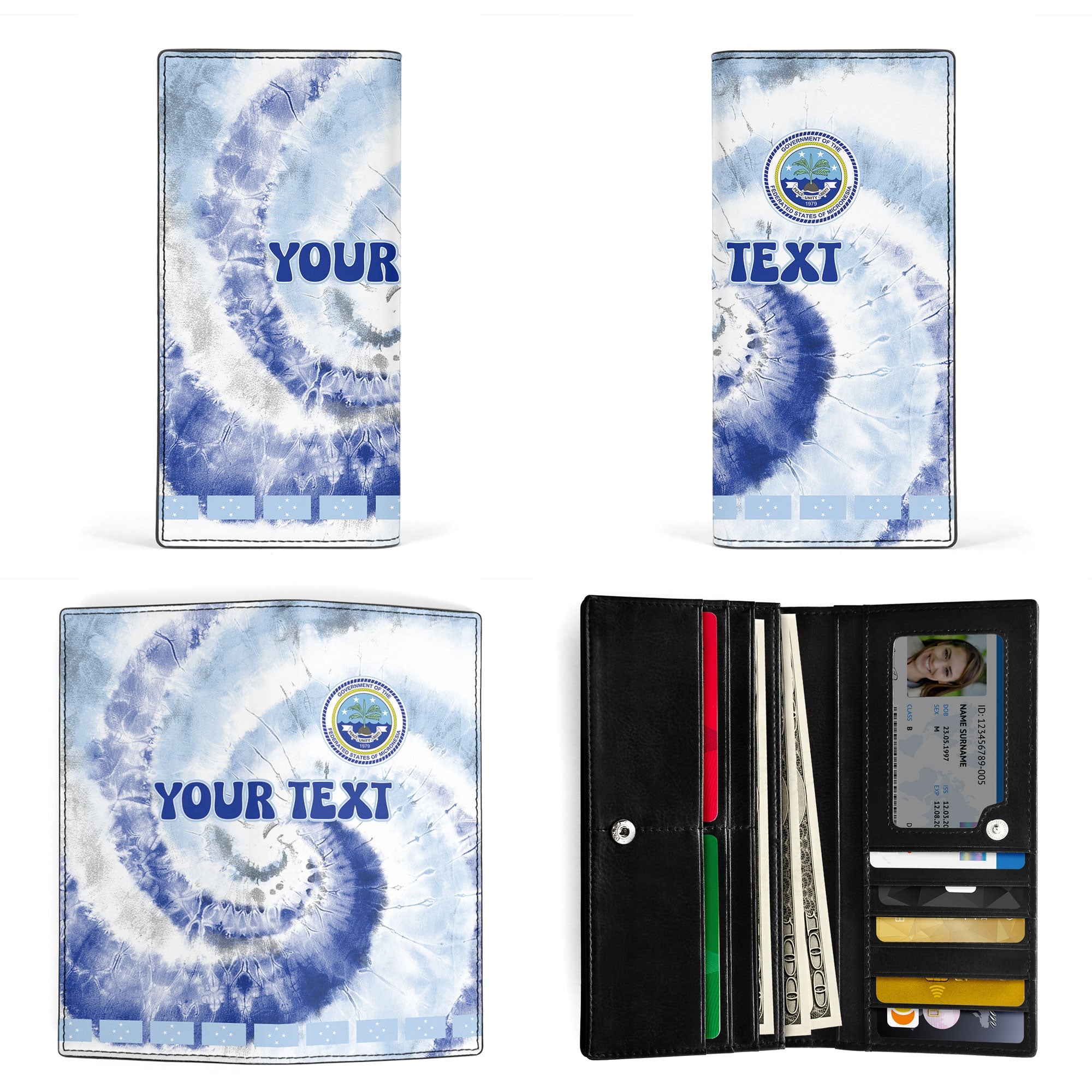 Micronesia Leather Wallet Custom Tie Dye Style 3