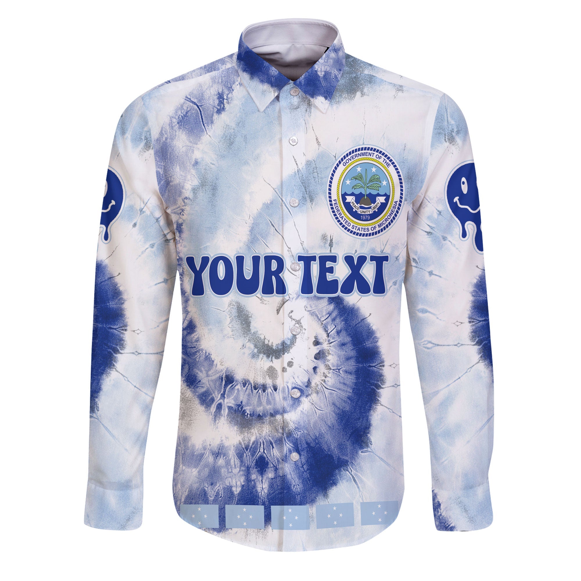 Micronesia Long Sleeve Button Shirt Custom Tie Dye Style 1