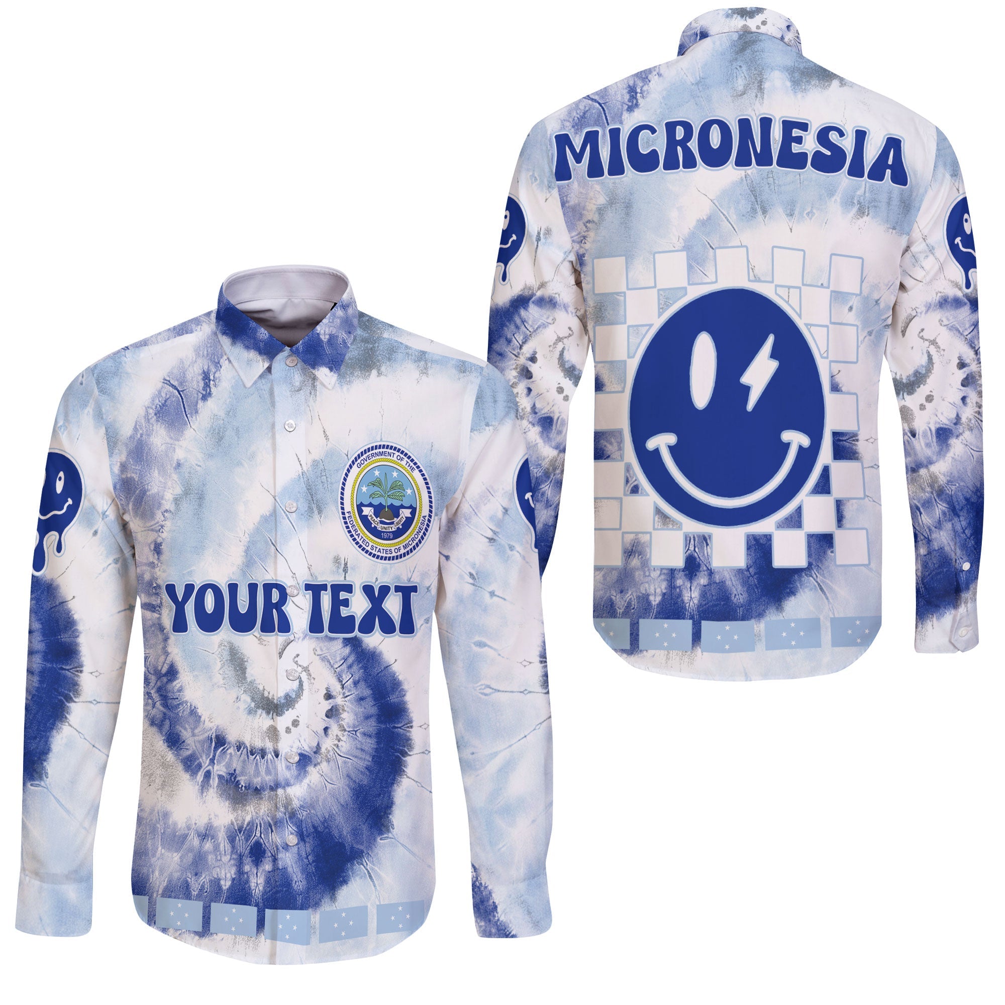 Micronesia Long Sleeve Button Shirt Custom Tie Dye Style 3