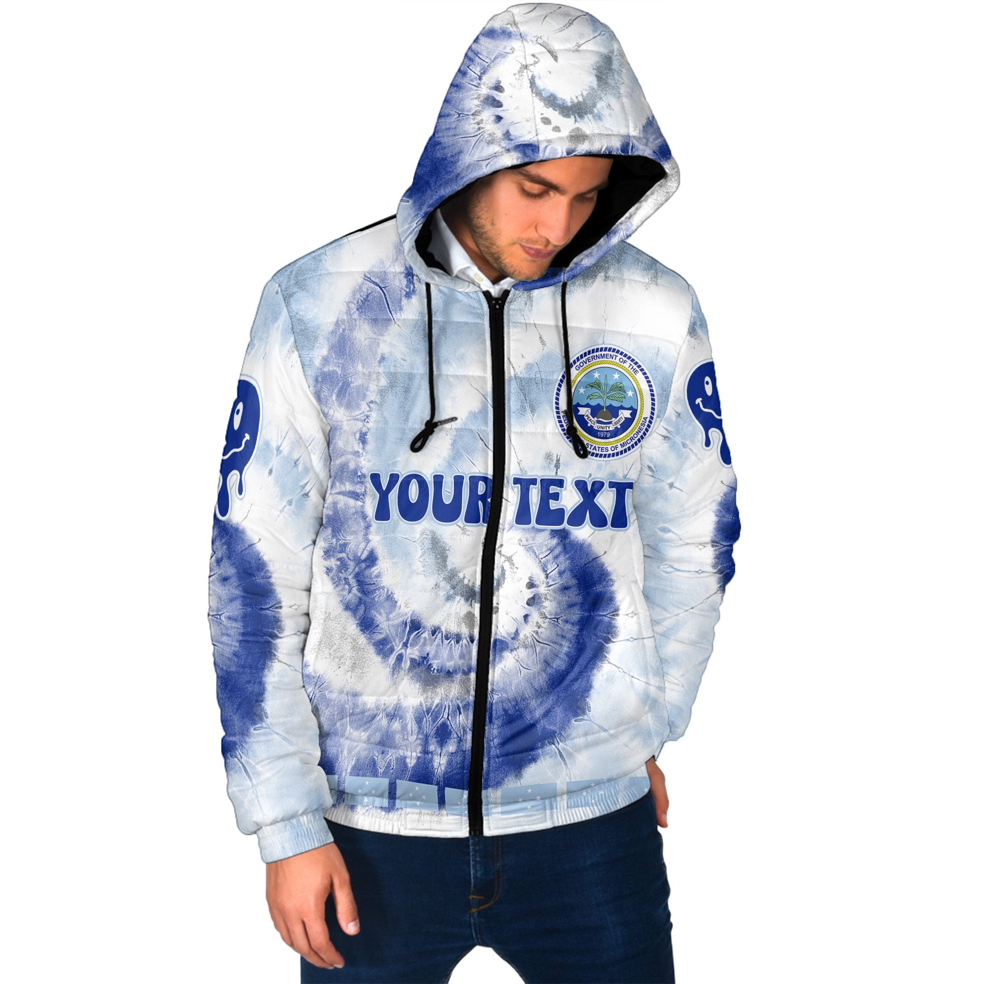 Micronesia Men Hooded Padded Jacket Custom Tie Dye Style 2