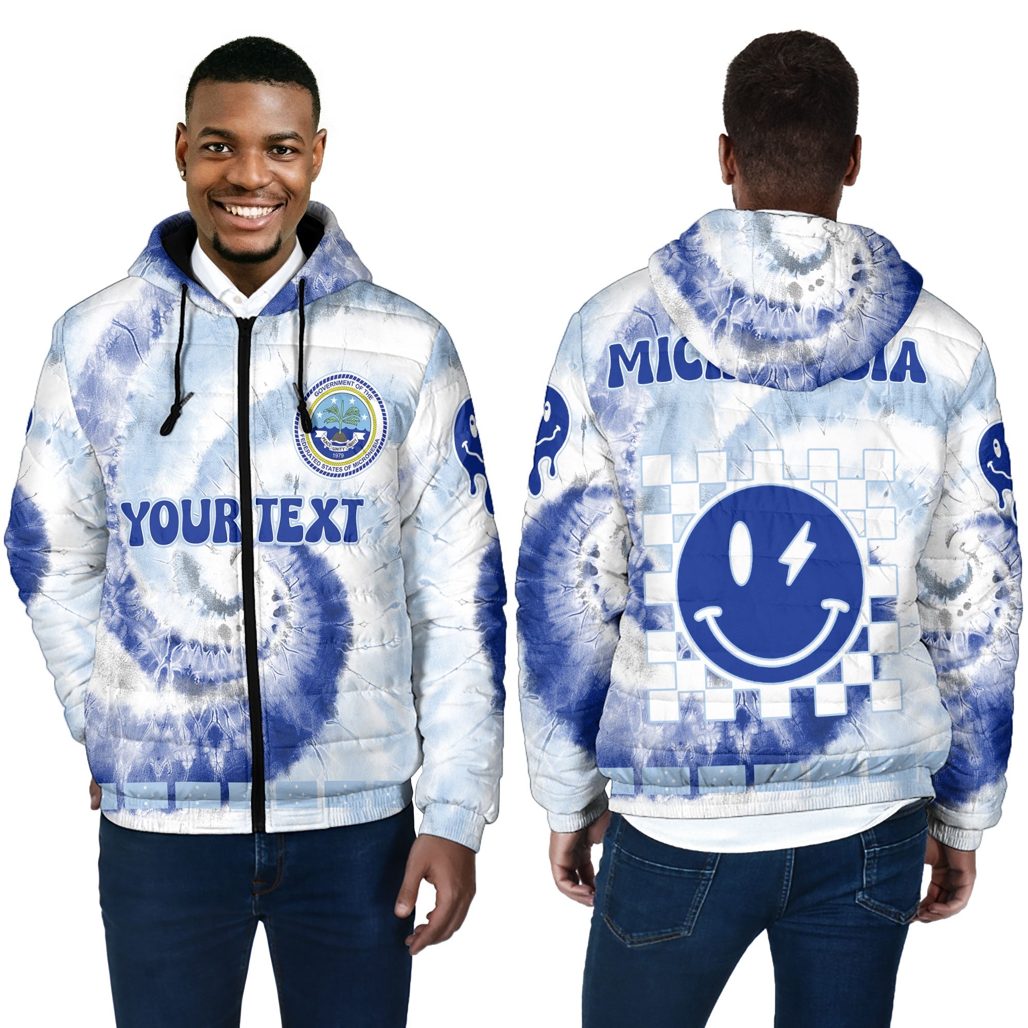 Micronesia Men Hooded Padded Jacket Custom Tie Dye Style 4