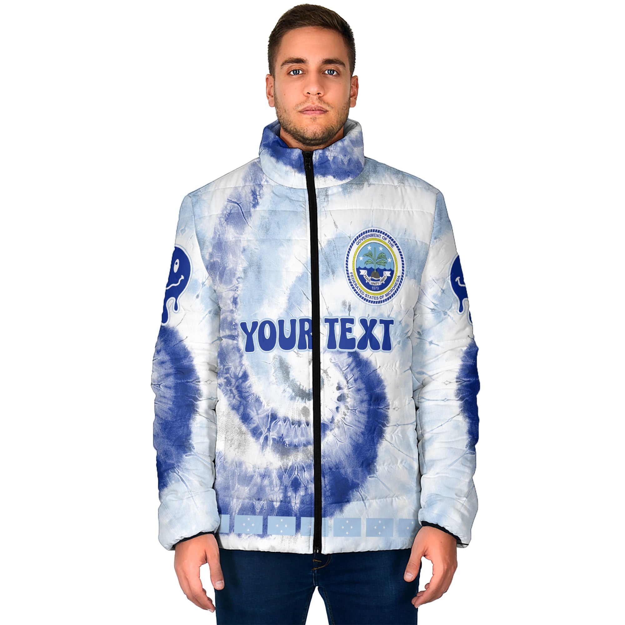 Micronesia Men Padded Jacket Custom Tie Dye Style 1