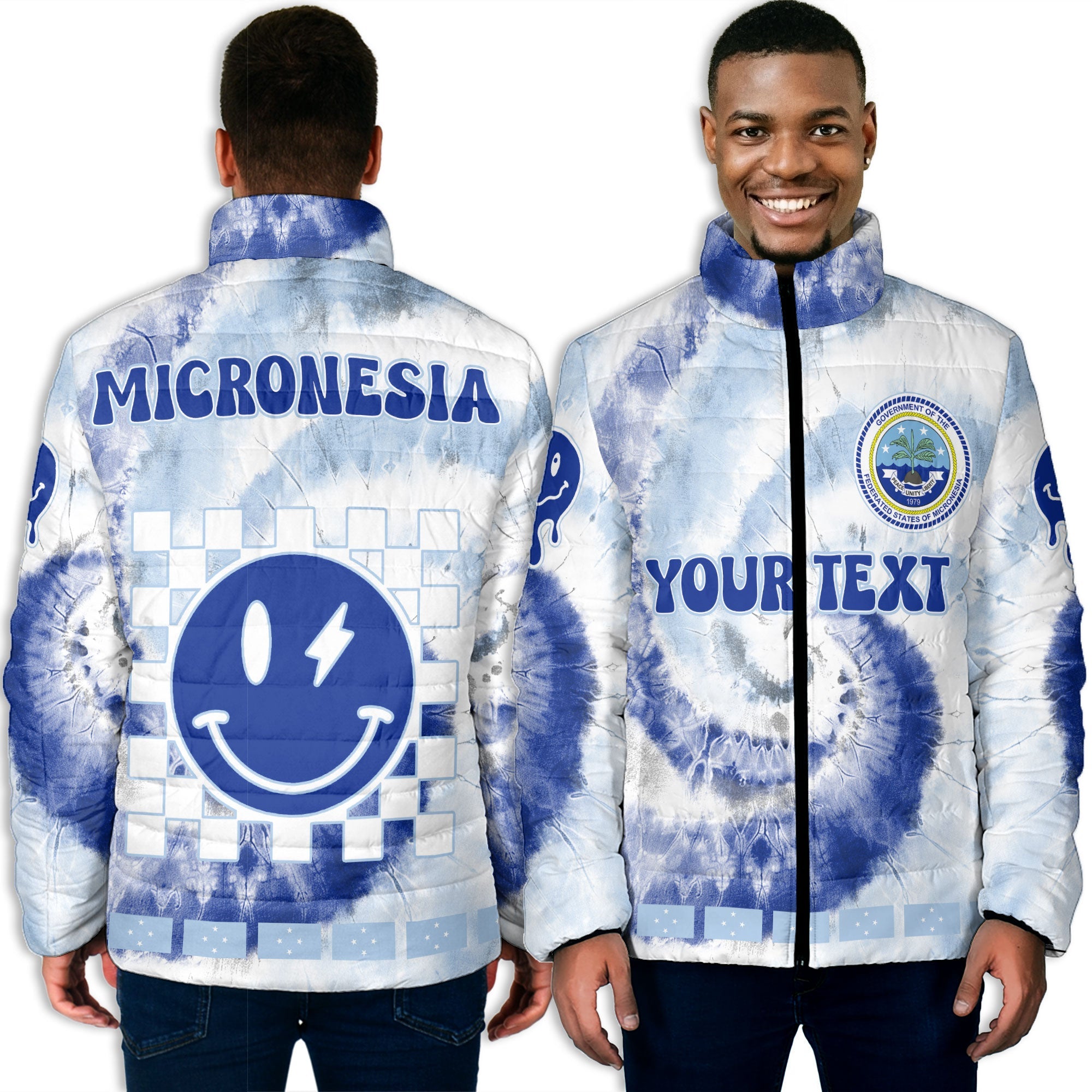 Micronesia Men Padded Jacket Custom Tie Dye Style 3