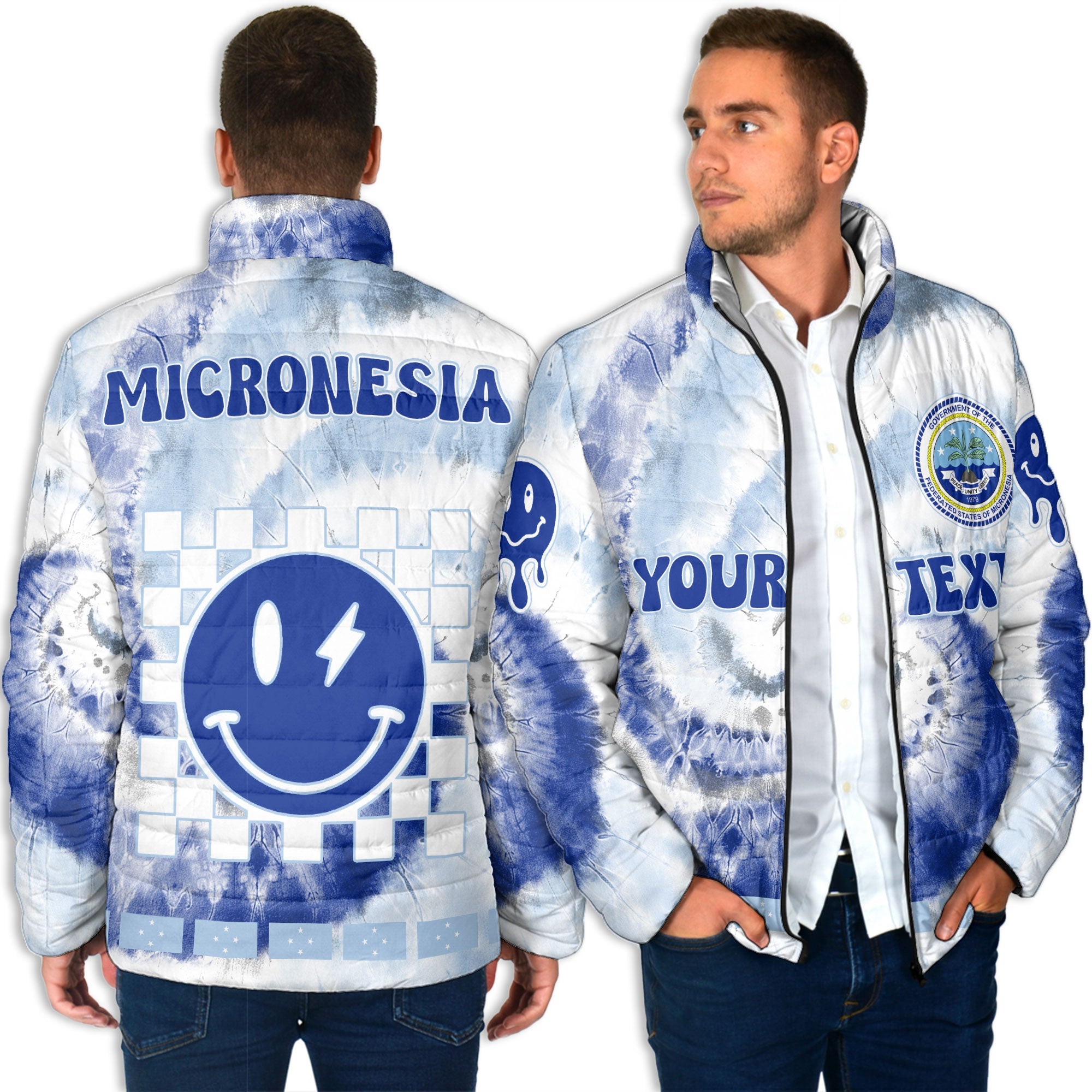 Micronesia Men Padded Jacket Custom Tie Dye Style 4