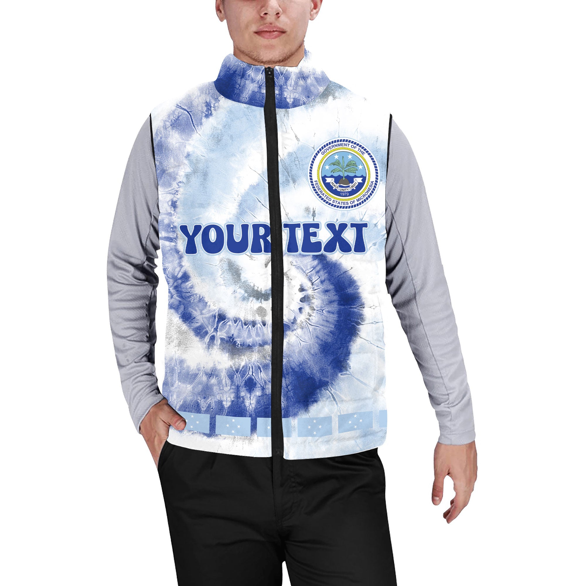 Micronesia Men Padded Jacket Vest Custom Tie Dye Style 1