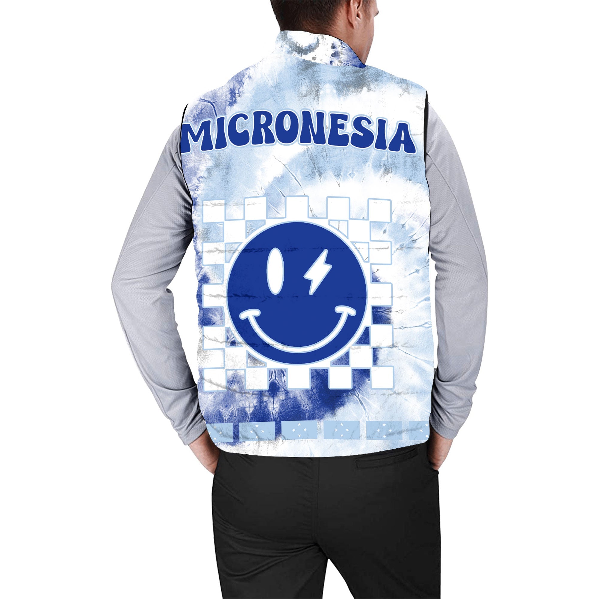 Micronesia Men Padded Jacket Vest Custom Tie Dye Style 2