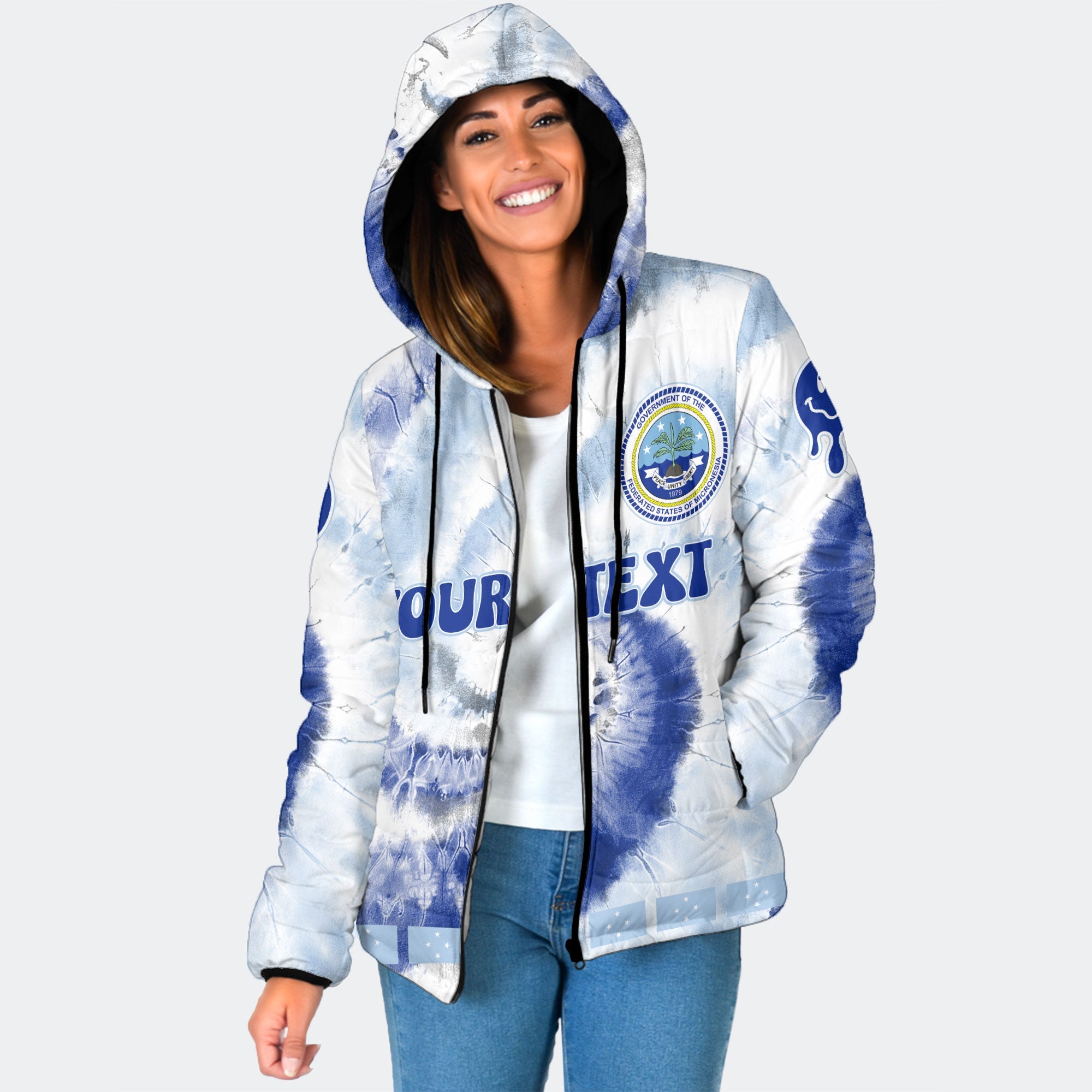 Micronesia Women Hooded Padded Jacket Custom Tie Dye Style 1