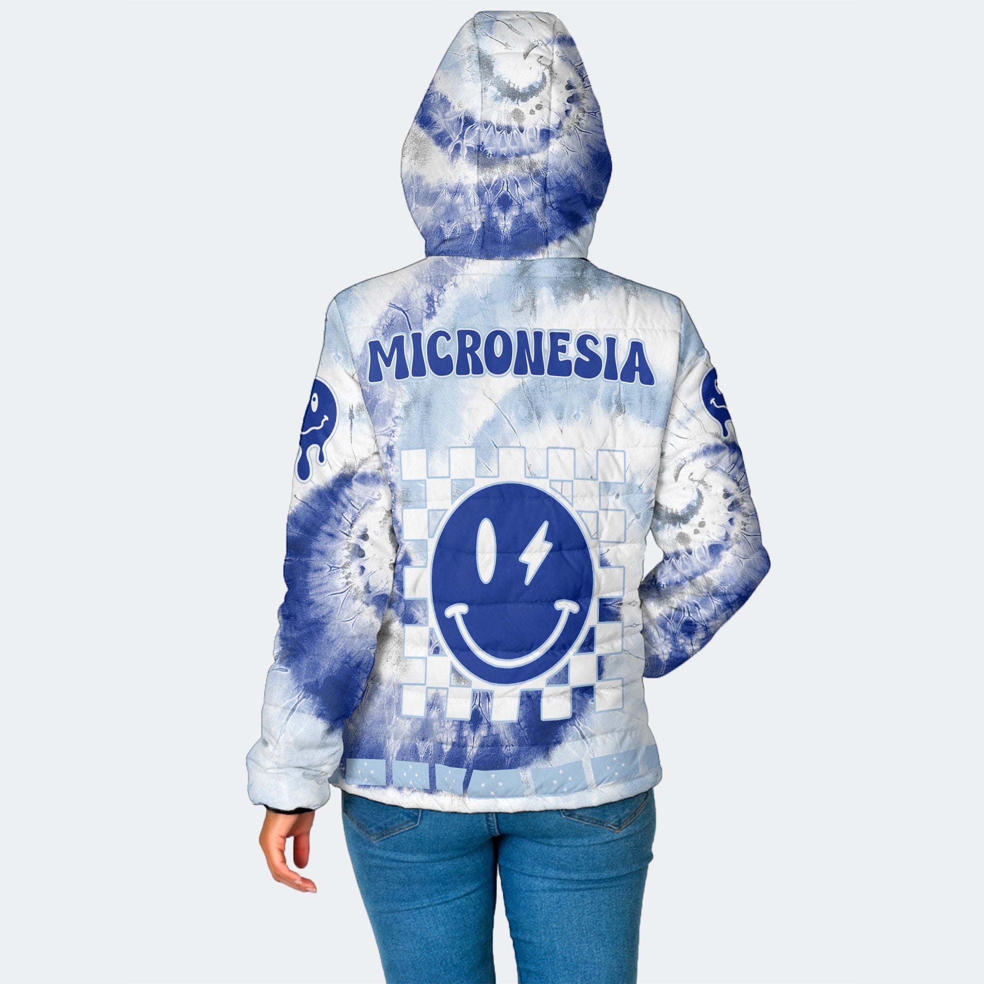 Micronesia Women Hooded Padded Jacket Custom Tie Dye Style 2