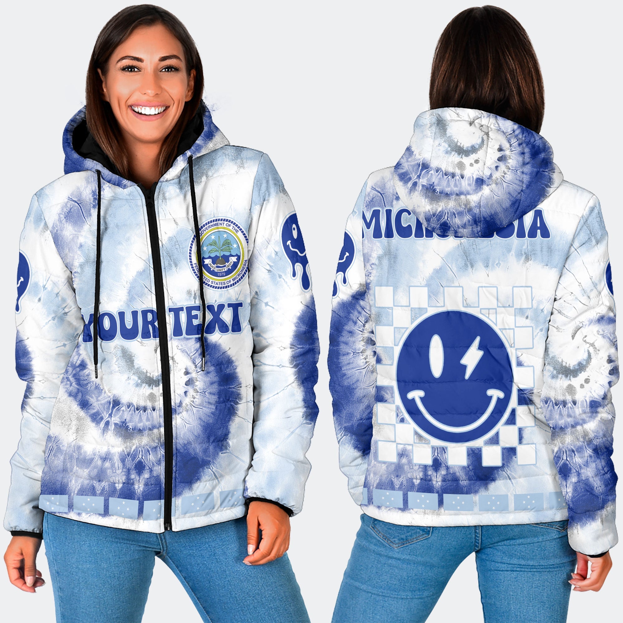 Micronesia Women Hooded Padded Jacket Custom Tie Dye Style 3