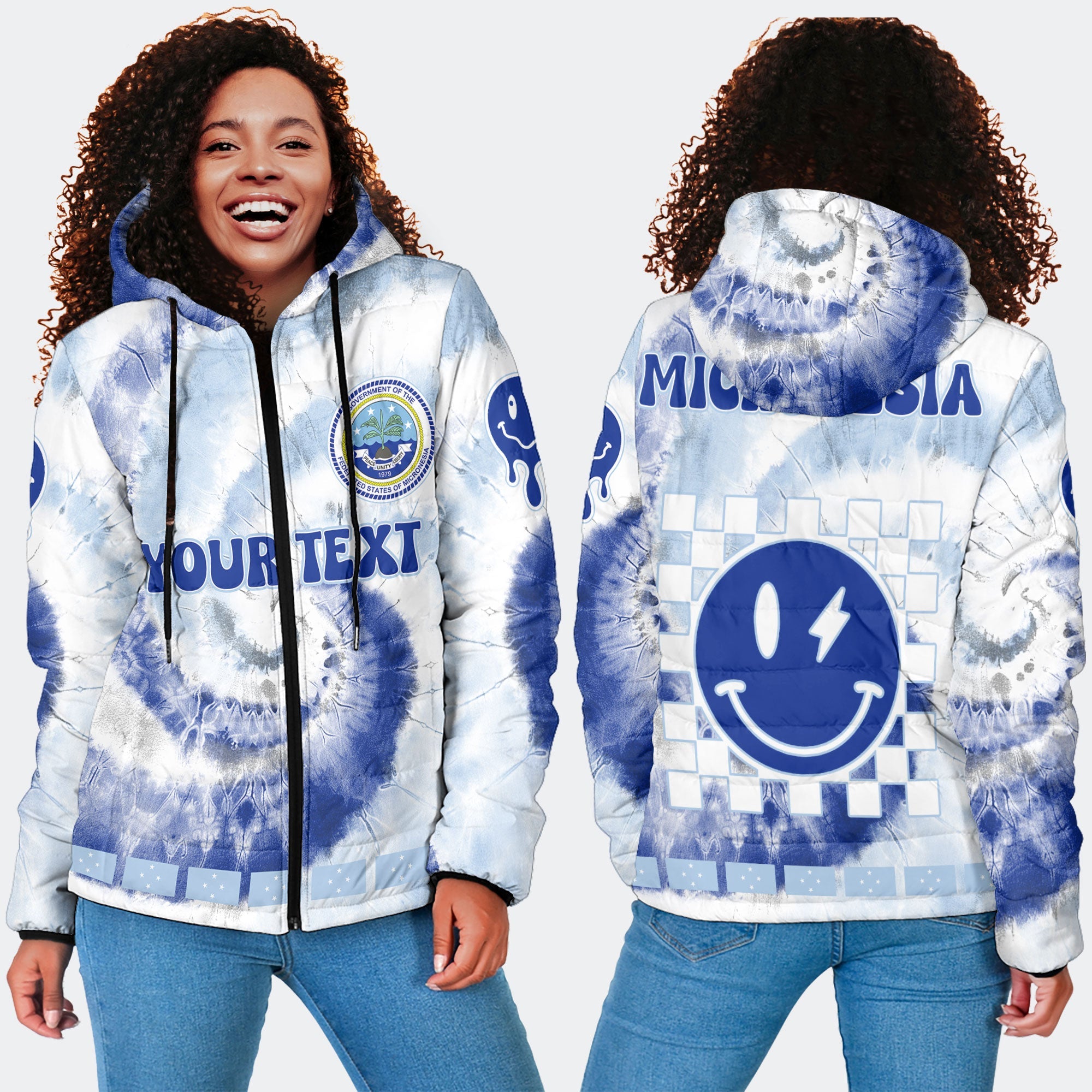 Micronesia Women Hooded Padded Jacket Custom Tie Dye Style 4