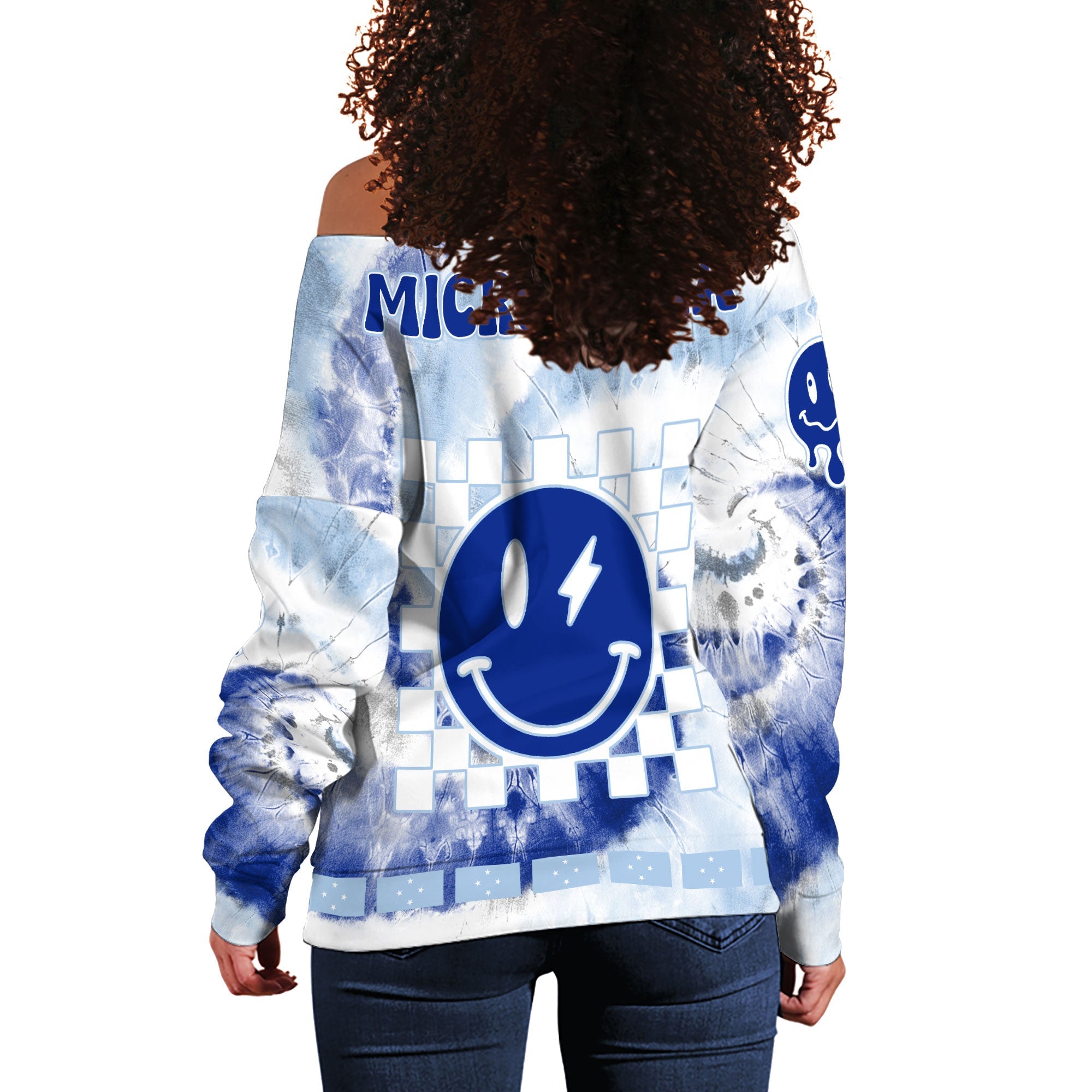 Micronesia Women Off Shoulder Sweatshirt Custom Tie Dye Style 1