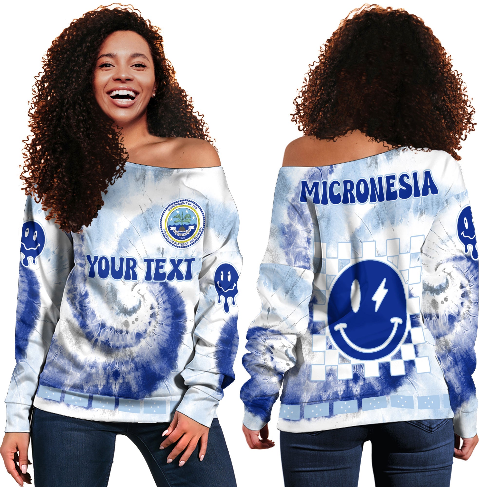 Micronesia Women Off Shoulder Sweatshirt Custom Tie Dye Style 2