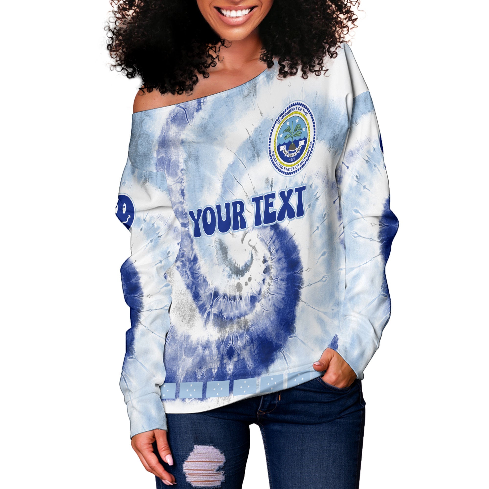 Micronesia Women Off Shoulder Sweatshirt Custom Tie Dye Style 3