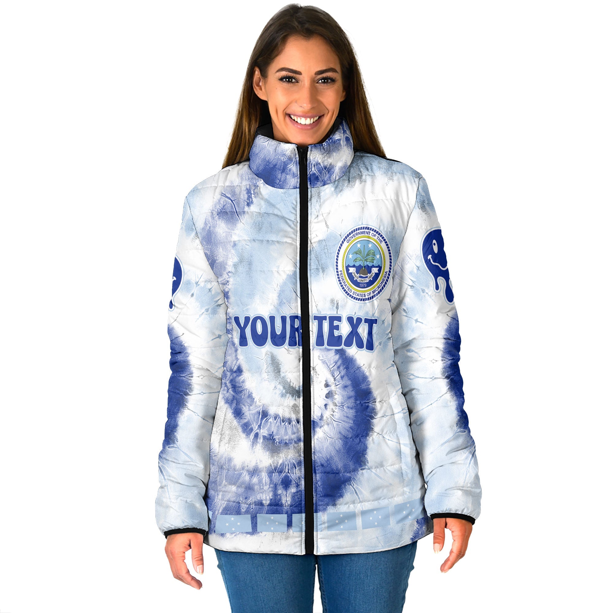 Micronesia Women Padded Jacket Custom Tie Dye Style 1