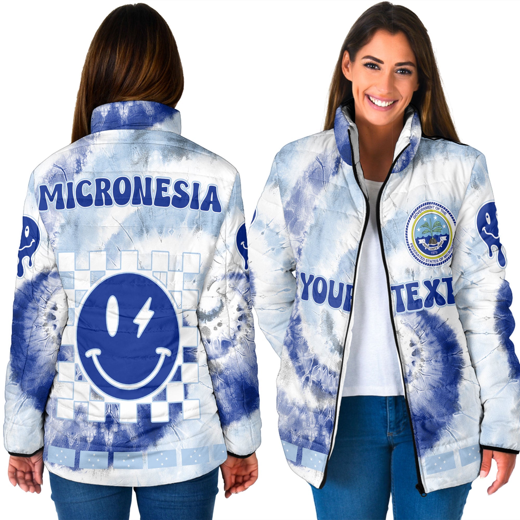 Micronesia Women Padded Jacket Custom Tie Dye Style 3